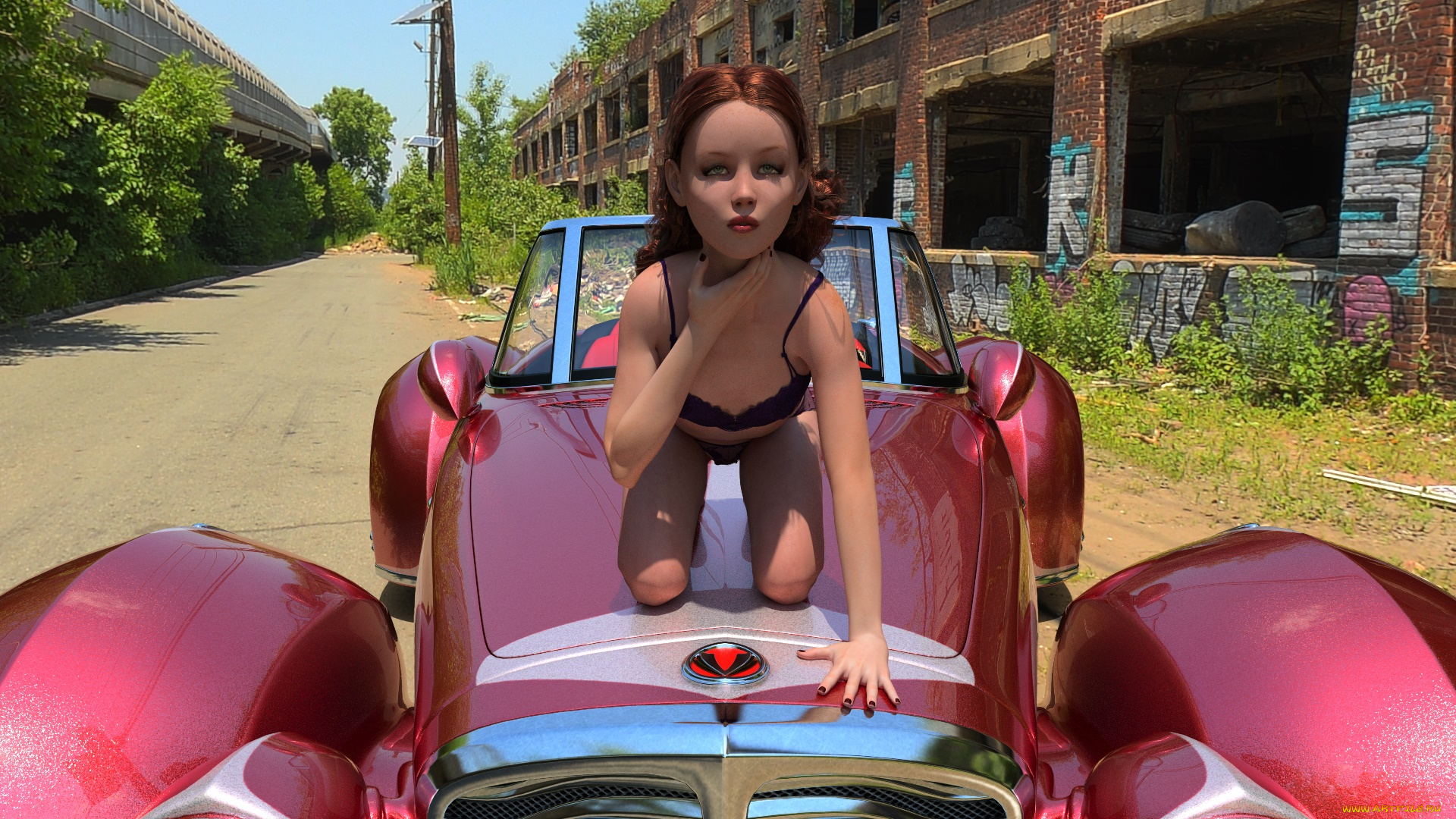 3д, графика, люди-авто, мото, , people-, car, , , moto, девушка, взгляд, фон, автомобиль