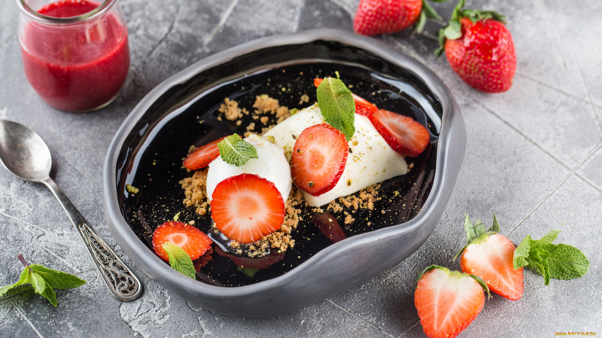 еда, мороженое, , десерты, клубника, ягоды, десерт