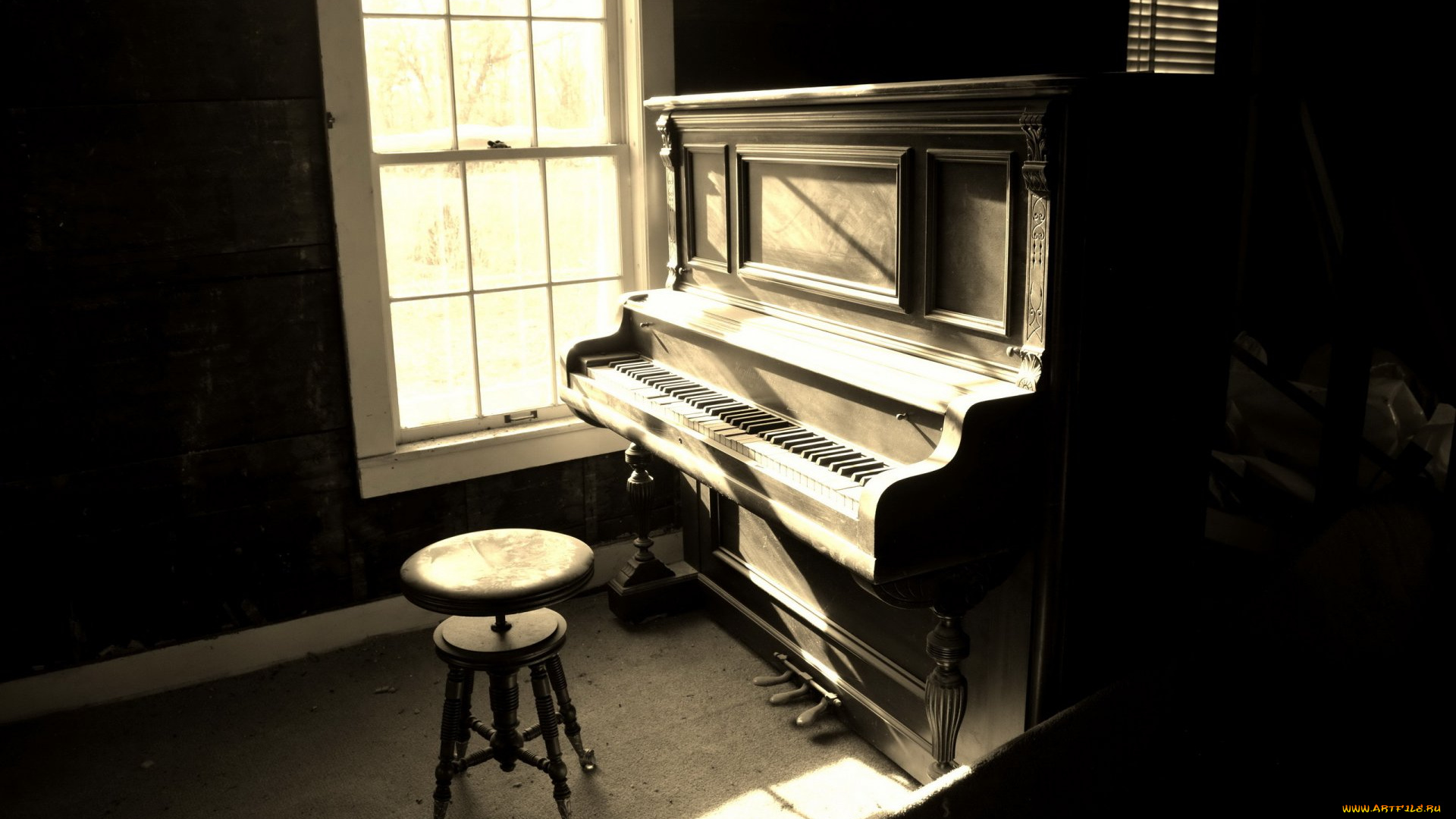 музыка, -музыкальные, инструменты, окно, пианино, табурет