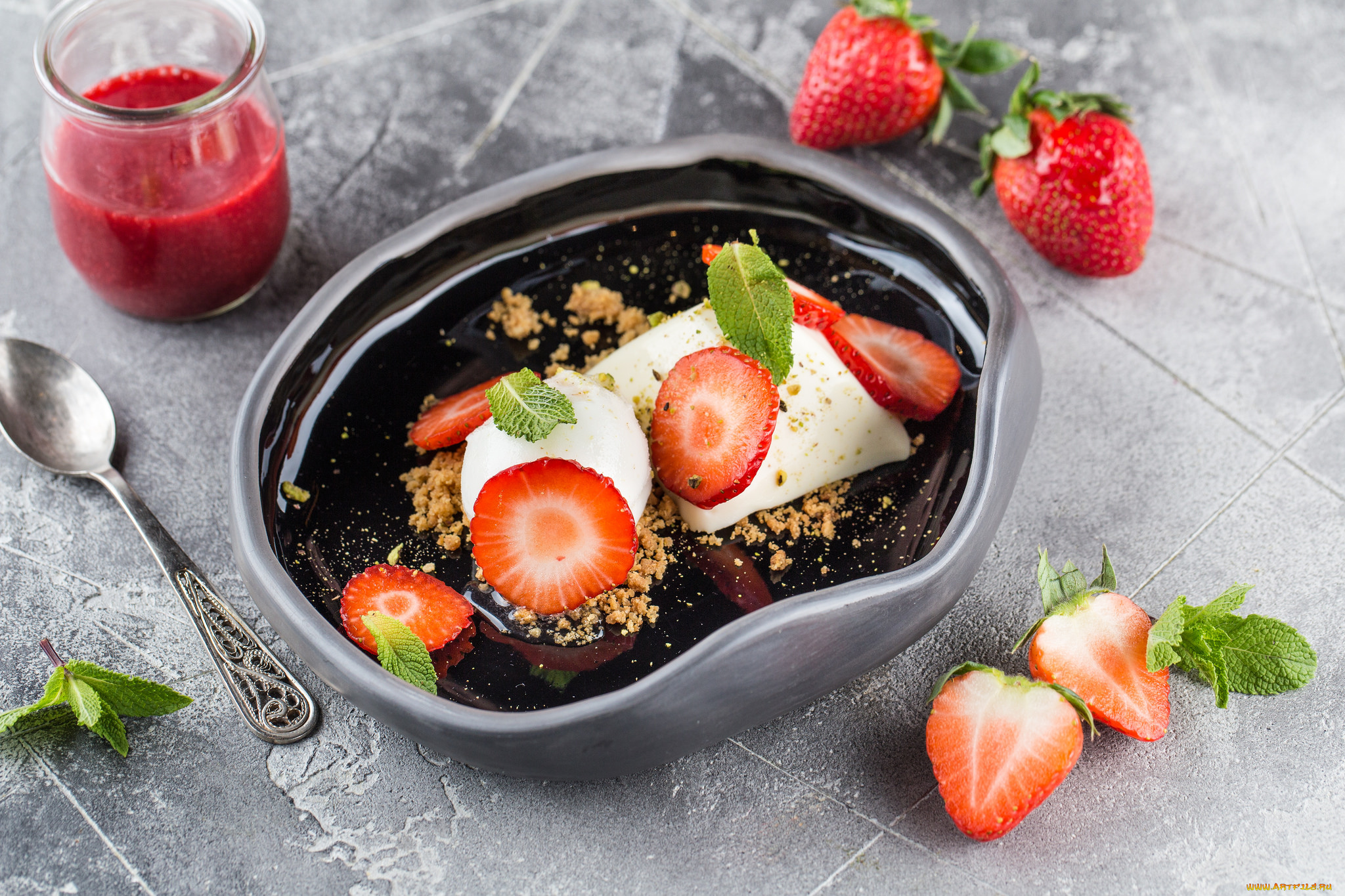 еда, мороженое, , десерты, клубника, ягоды, десерт