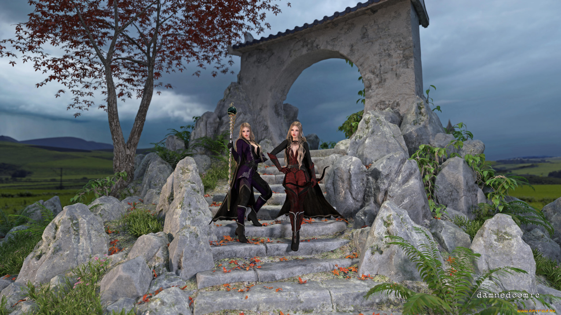 3д, графика, фантазия, , fantasy, девушки, взгляд, фон