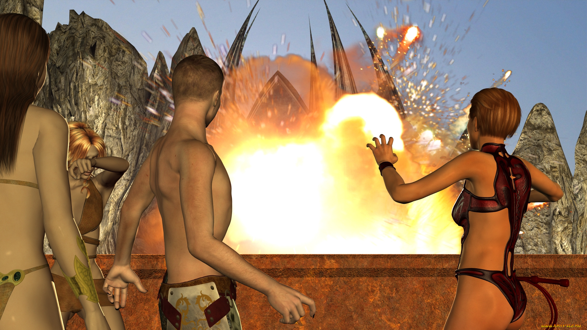 3д, графика, фантазия, , fantasy, девушки, взгляд, фон