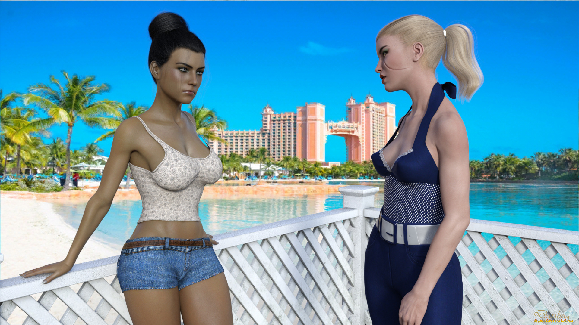 3д, графика, люди, , people, девушки, взгляд, фон