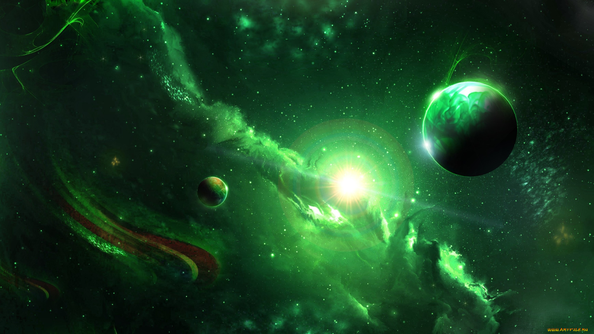 космос, арт, вселенная, галактика, звезды, планеты