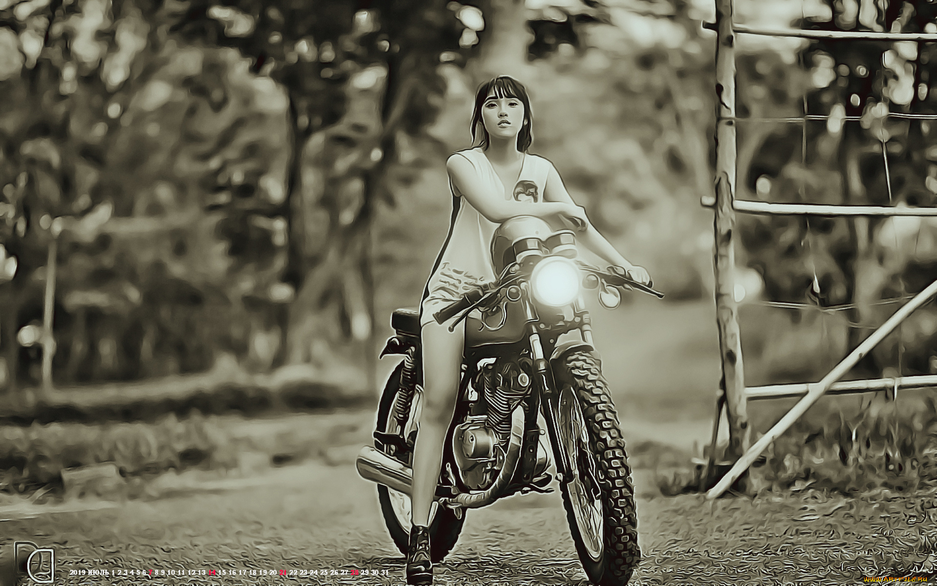 календари, компьютерный, дизайн, девушка, мопед, ездить, 2019, calendar, женщина, азиатка