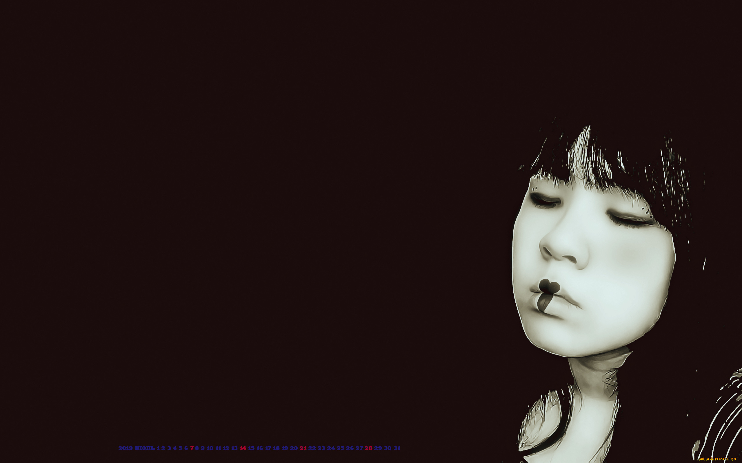 календари, компьютерный, дизайн, девушка, лицо, 2019, calendar, женщина, черный