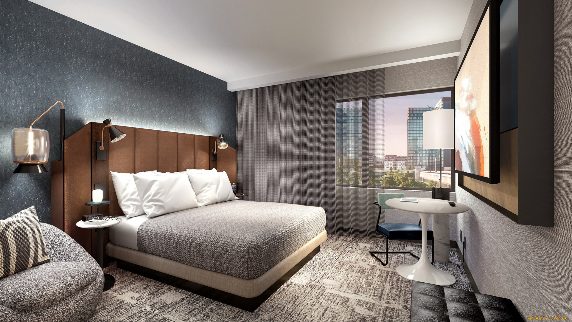 интерьер, спальня, кровать, телевизор