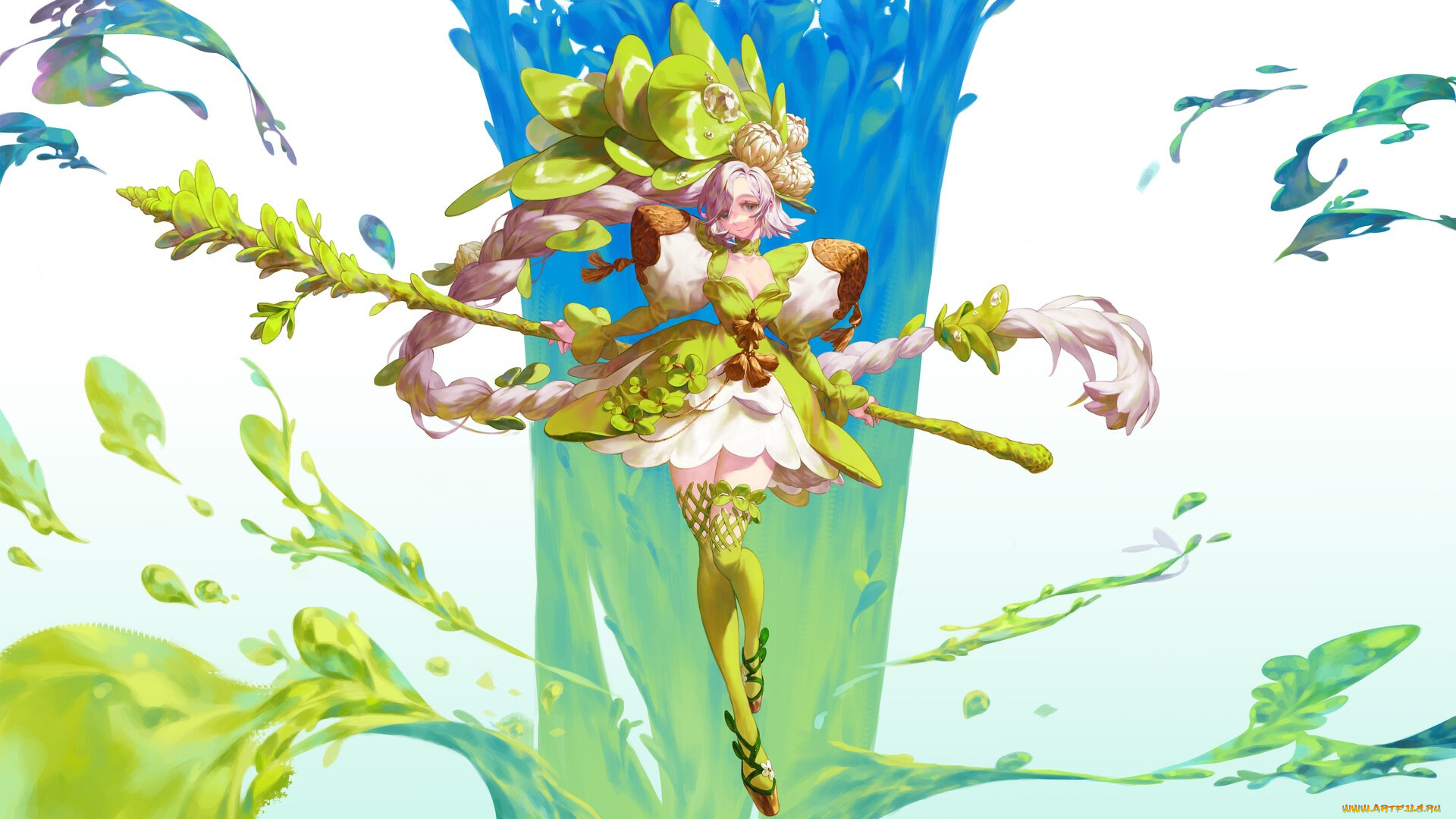 аниме, магия, , колдовство, , halloween, девушка, посох, вода, поток