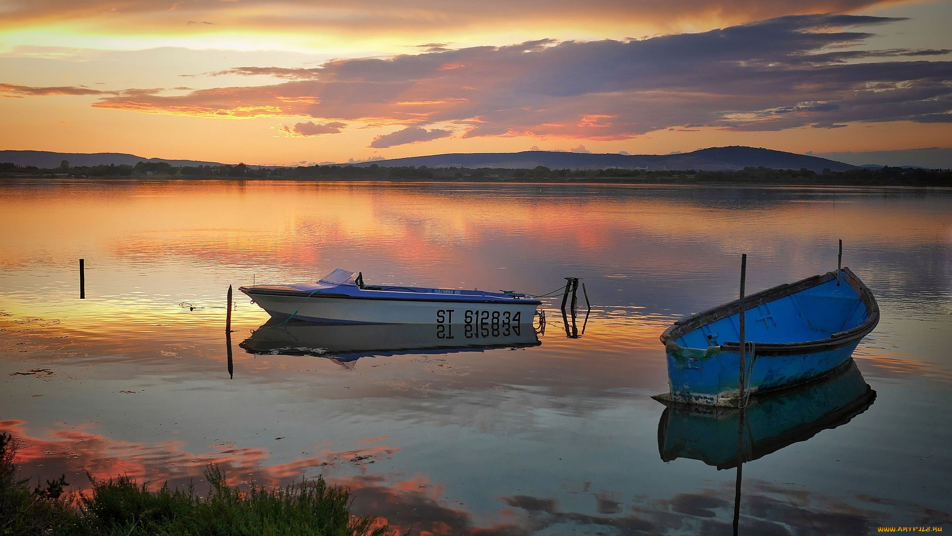 корабли, лодки, , шлюпки, река, закат