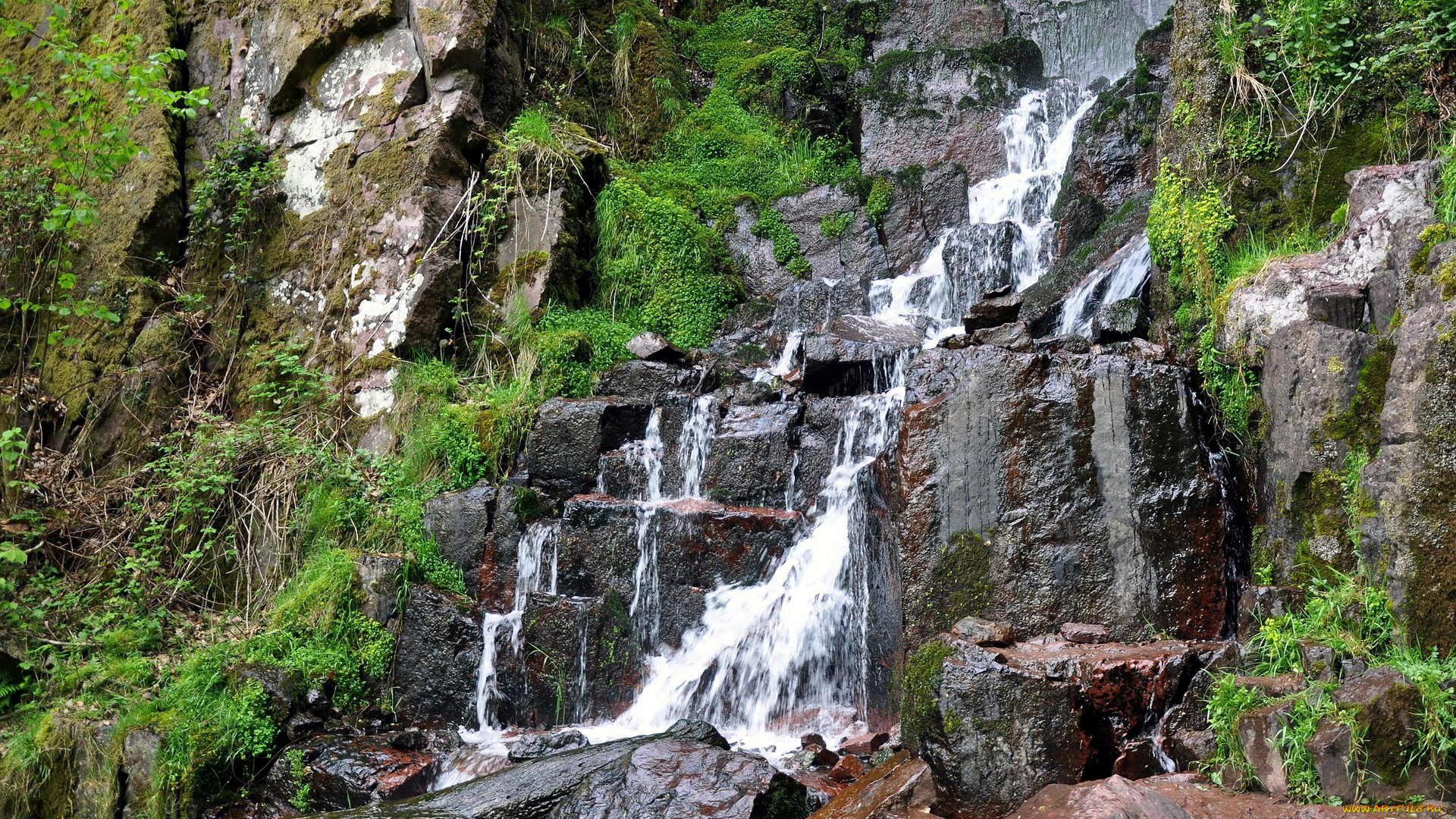 природа, водопады, скалы, водопад