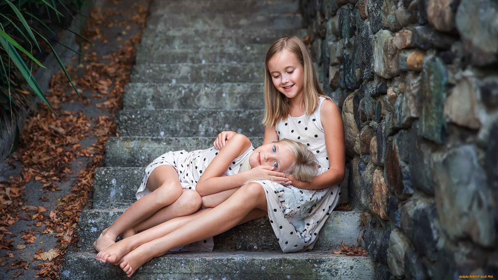 разное, люди, дети, ступеньки, девочка, светлые, волосы, платье, в, горошек, осень, фото, анастасия, бармина, photar