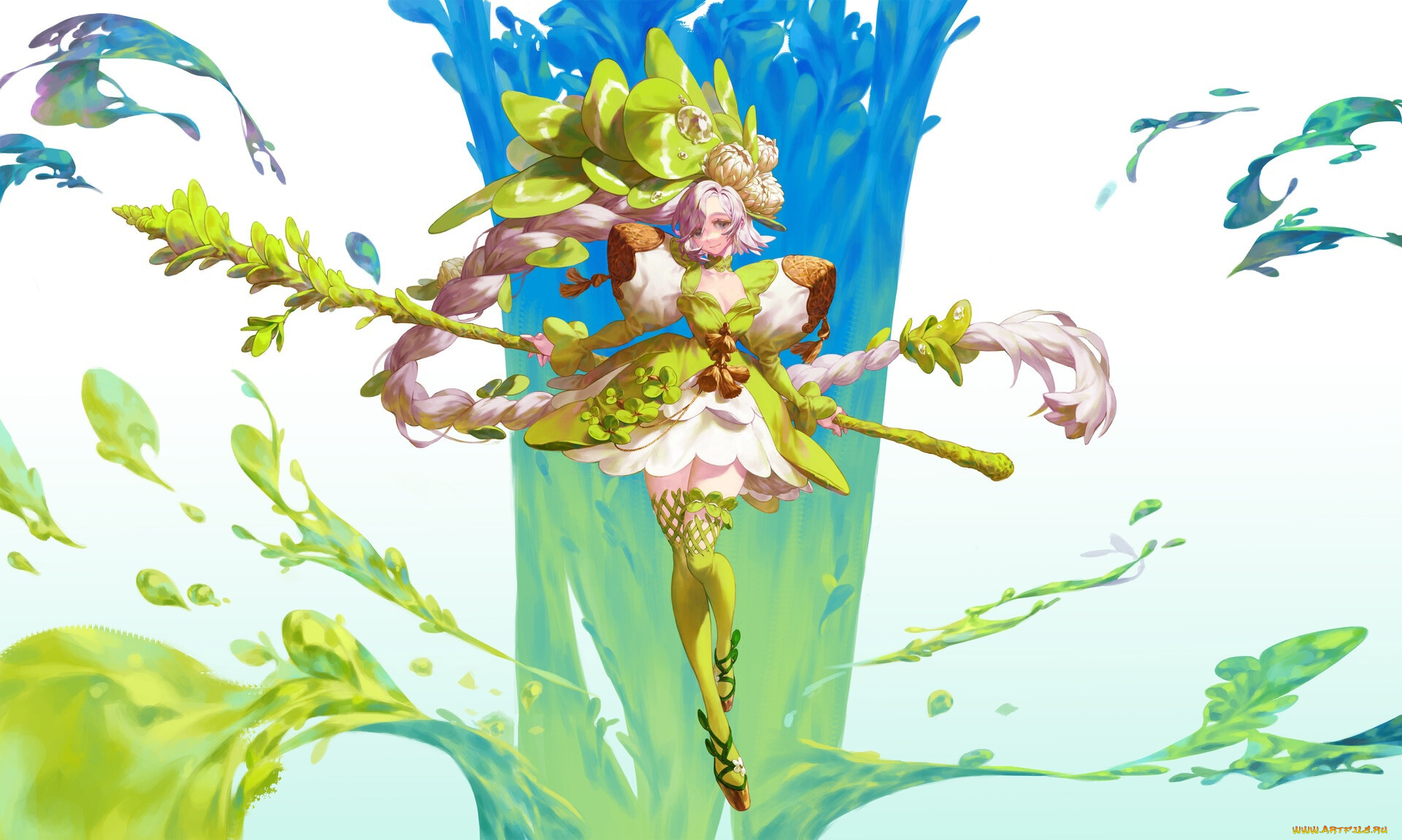 аниме, магия, , колдовство, , halloween, девушка, посох, вода, поток