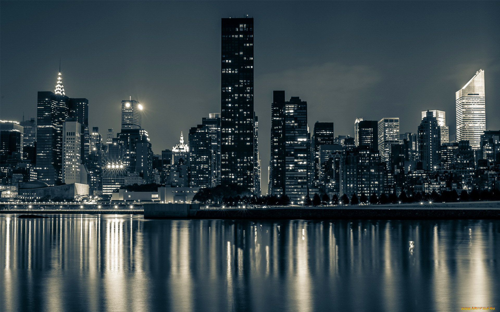 города, нью-йорк, , сша, дома, огни, река