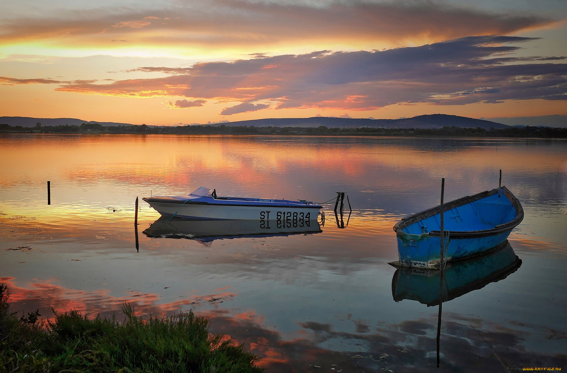 корабли, лодки, , шлюпки, река, закат