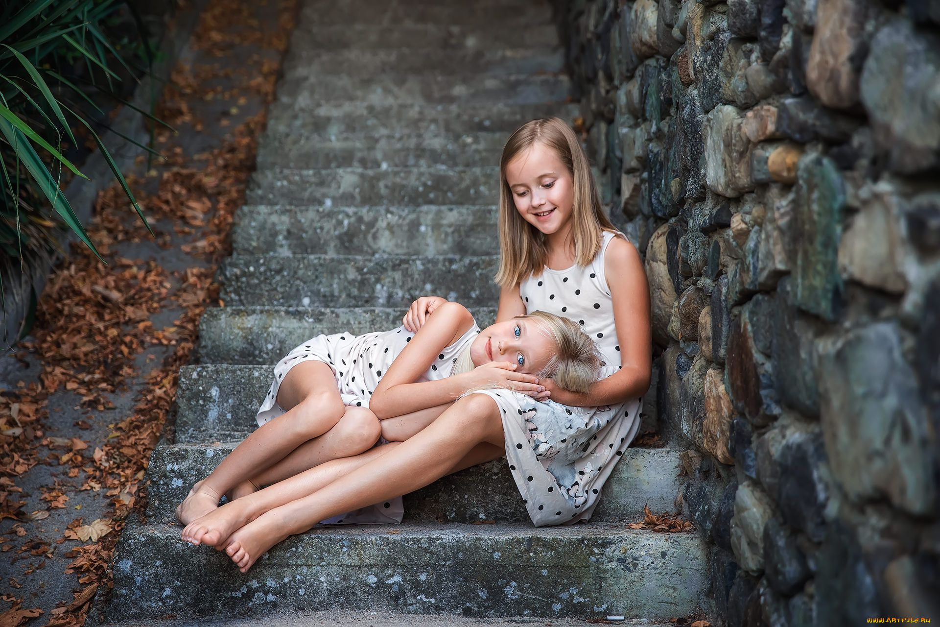 разное, люди, дети, ступеньки, девочка, светлые, волосы, платье, в, горошек, осень, фото, анастасия, бармина, photar