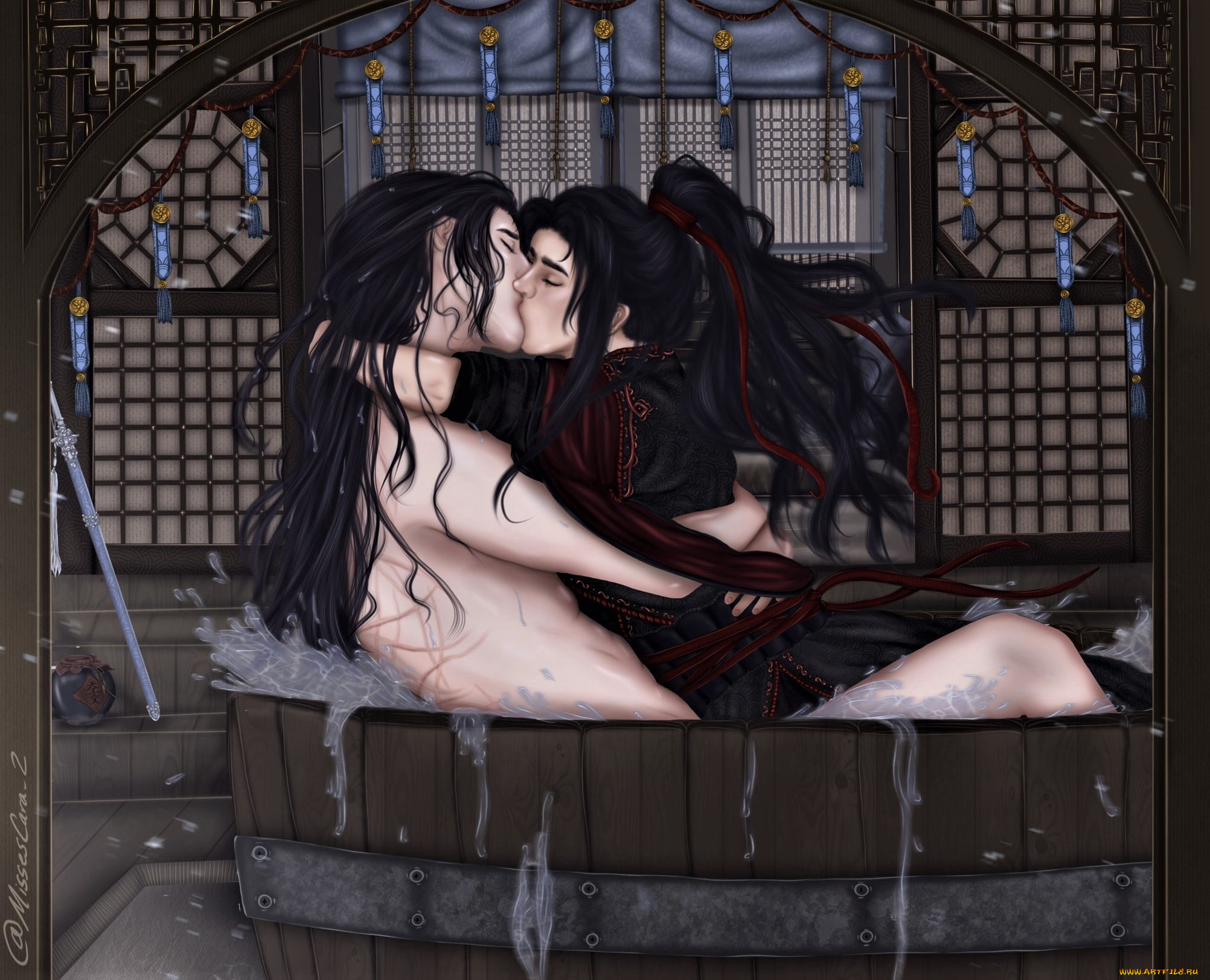 аниме, mo, dao, zu, shi, лань, ванцзи, вэй, усянь, поцелуй, бочка