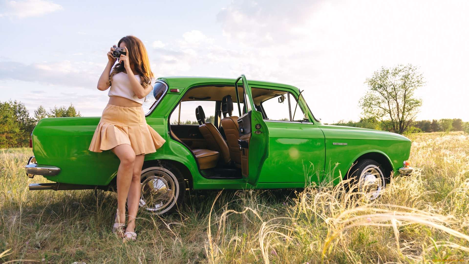 москвич-, 2140, автомобили, -авто, с, девушками, москвич-, 2140, автомобиль, классика, ретро, зелёный, девушка