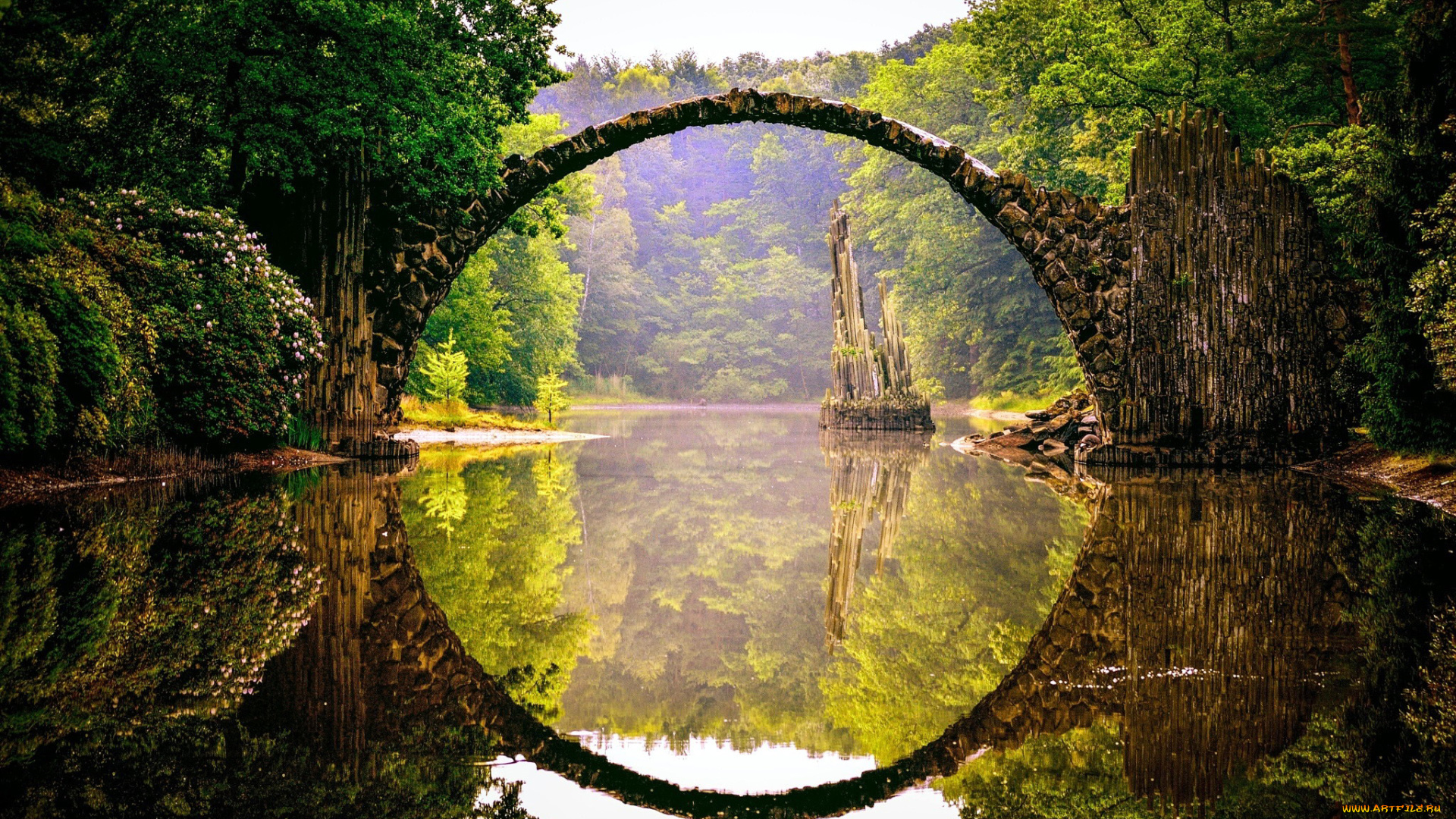 park, kromlau, lake, rakotz, germany, природа, реки, озера, park, kromlau, lake, rakotz