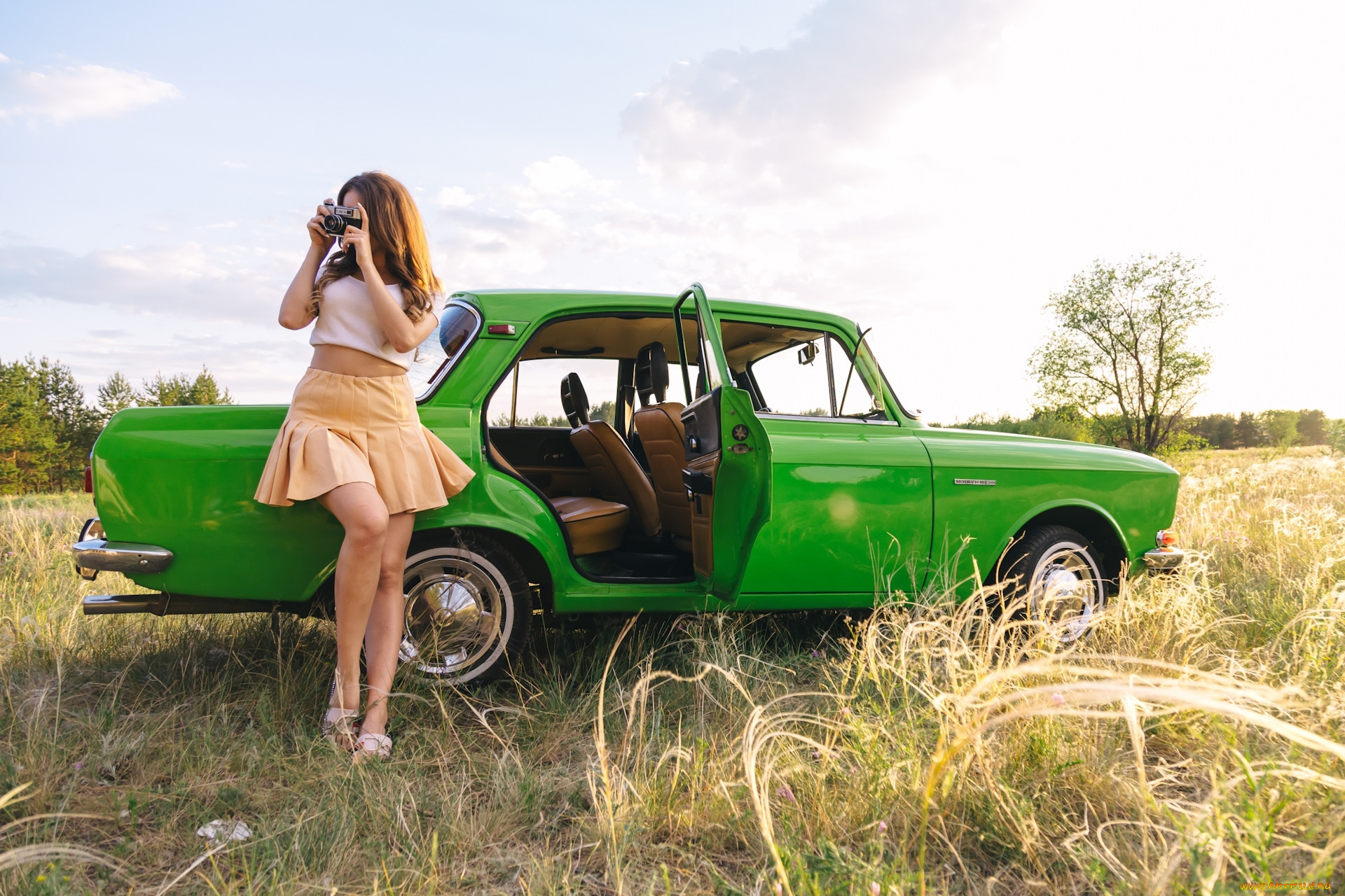 москвич-, 2140, автомобили, -авто, с, девушками, москвич-, 2140, автомобиль, классика, ретро, зелёный, девушка