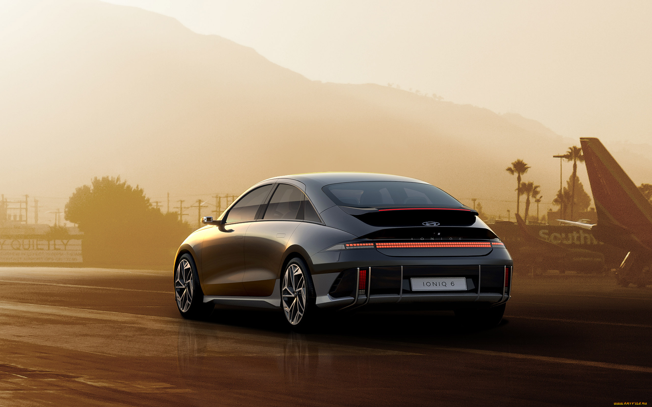 автомобили, hyundai, 2023, ioniq6, вид, сзади, экстерьер, электромобиль, новый, черный, корейские