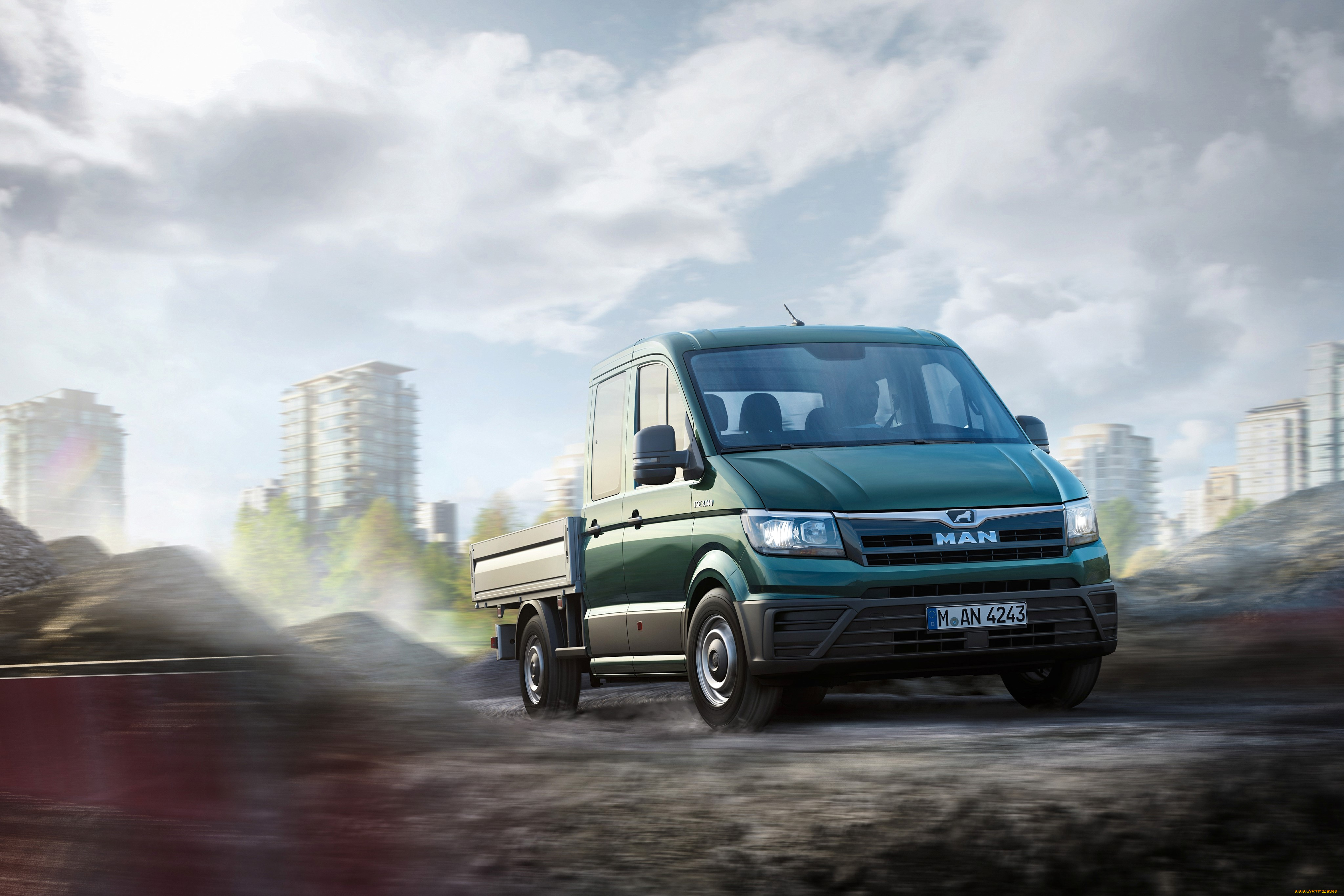 автомобили, man, зеленый, грузовик, город, кучи