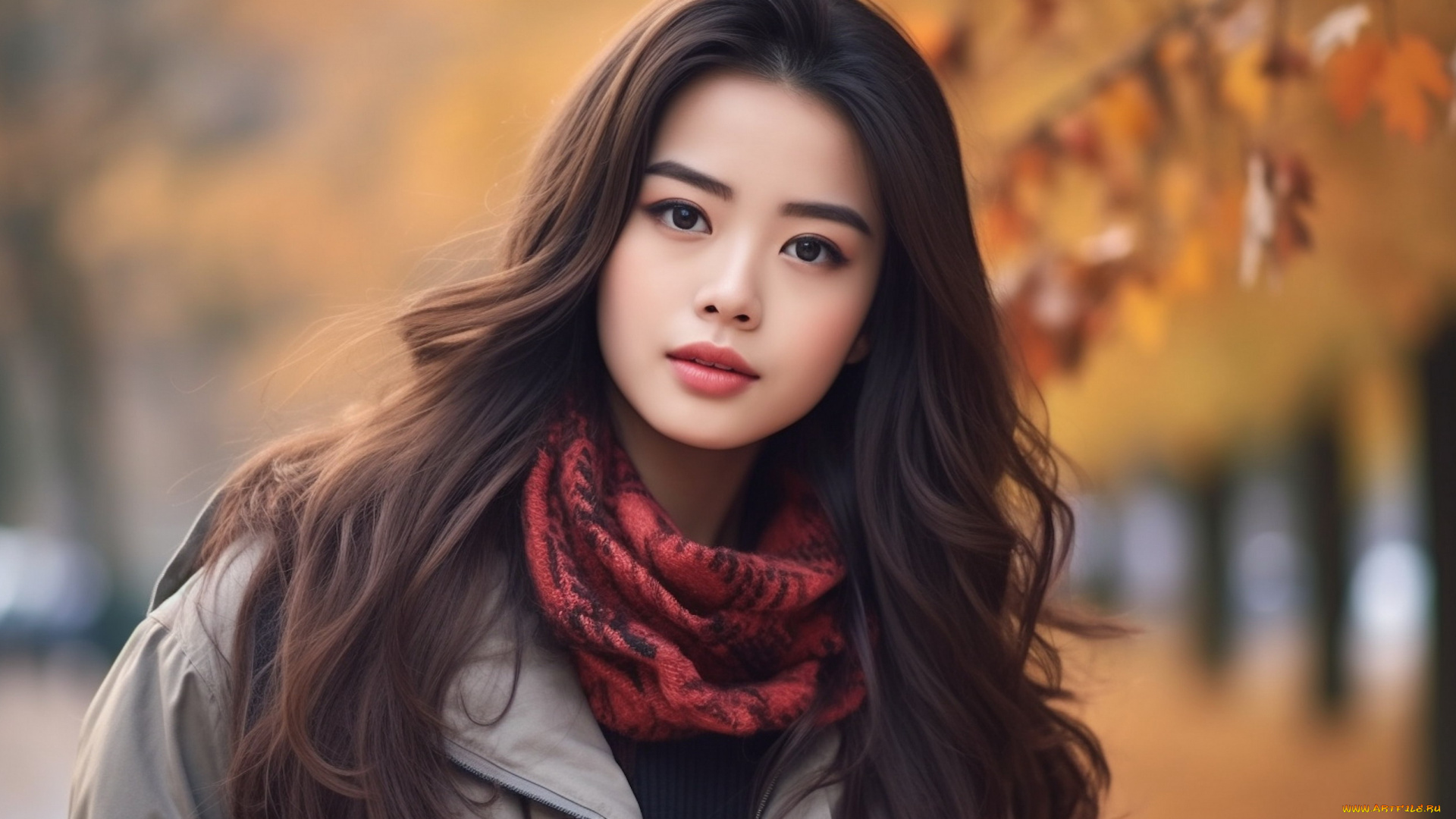 девушки, -, азиатки, азиатка, взгляд, шарф