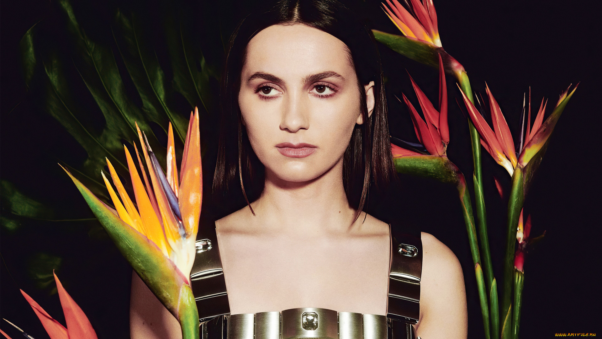 девушки, maude, apatow, брюнетка, цветы, лицо