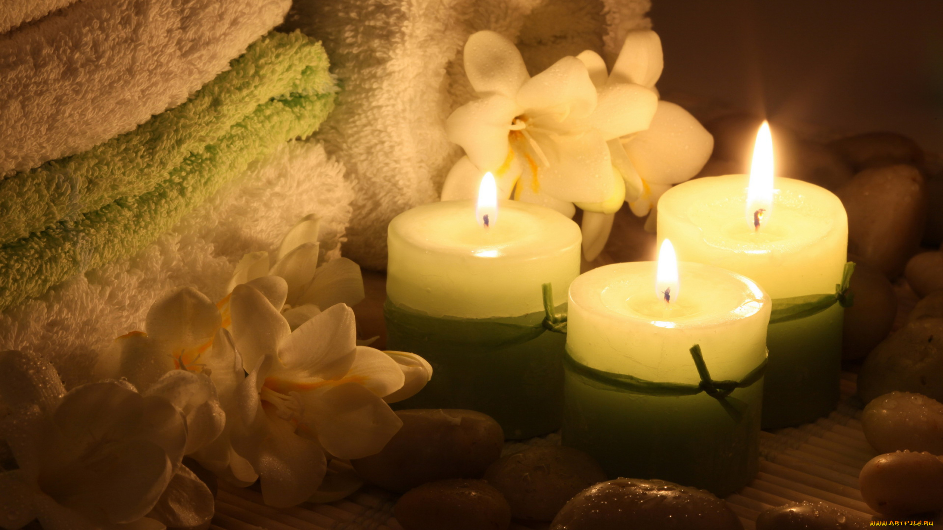 разное, свечи, полотенца, камни, огоньки