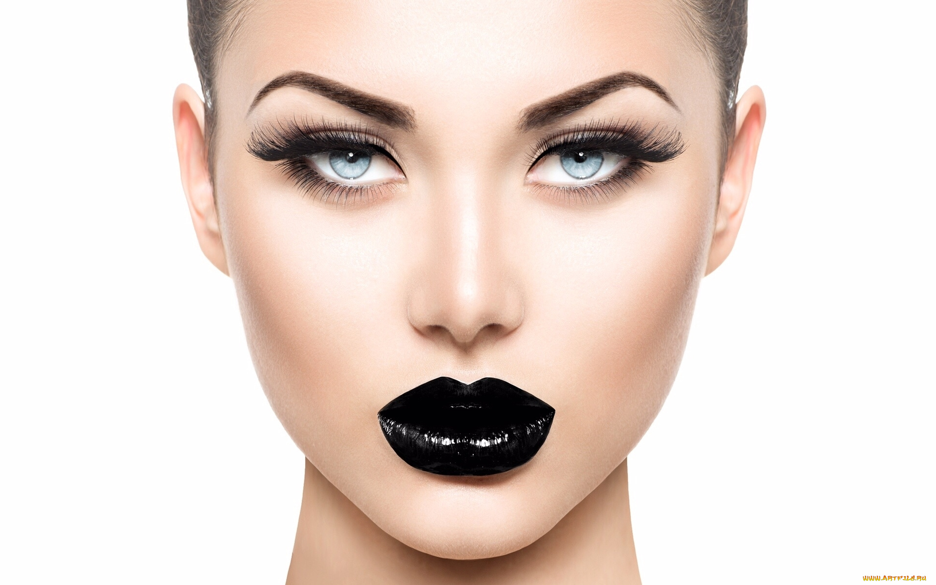 девушки, -, лица, , портреты, модель, макияж, черная, помада