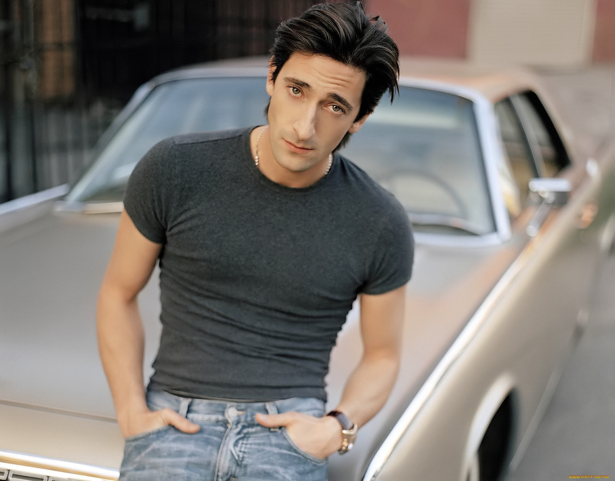 мужчины, adrien, brody, актер, футболка, джинсы, машина