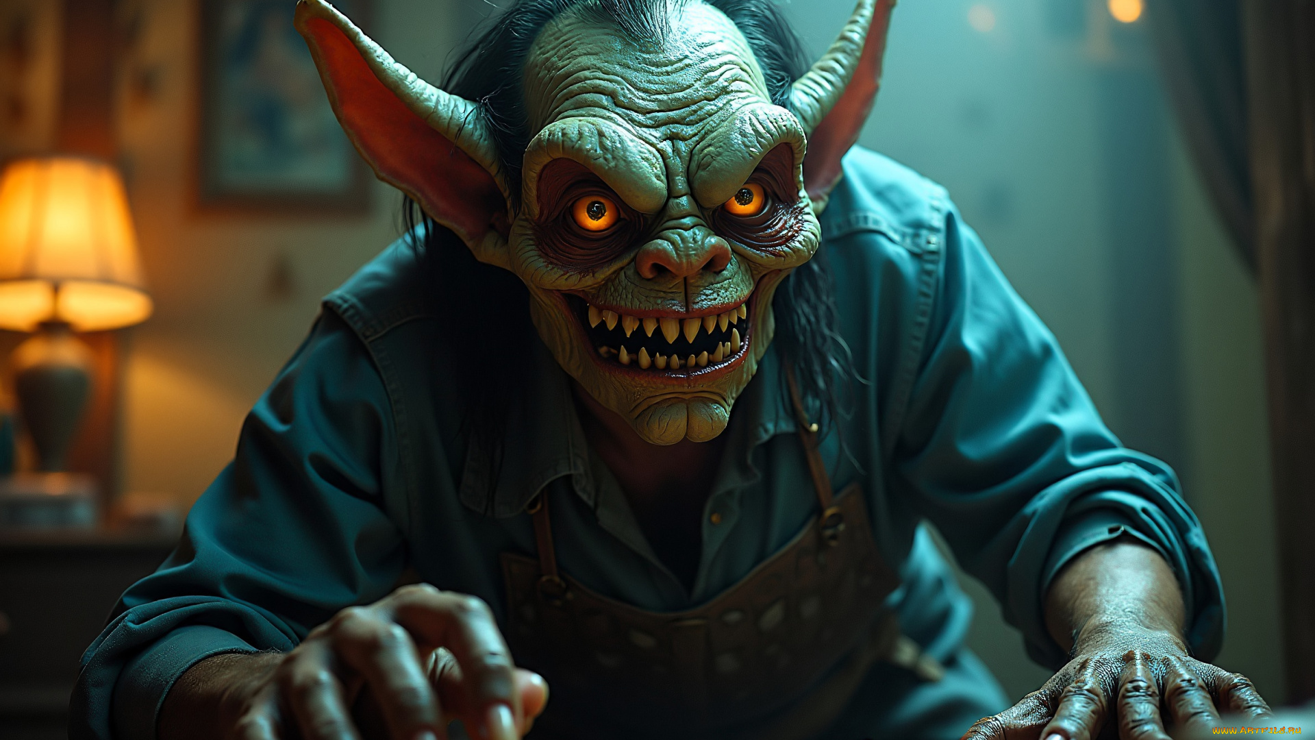 3д, графика, существа, , creatures, гоблин, уши, роба, стол, комната, торшер