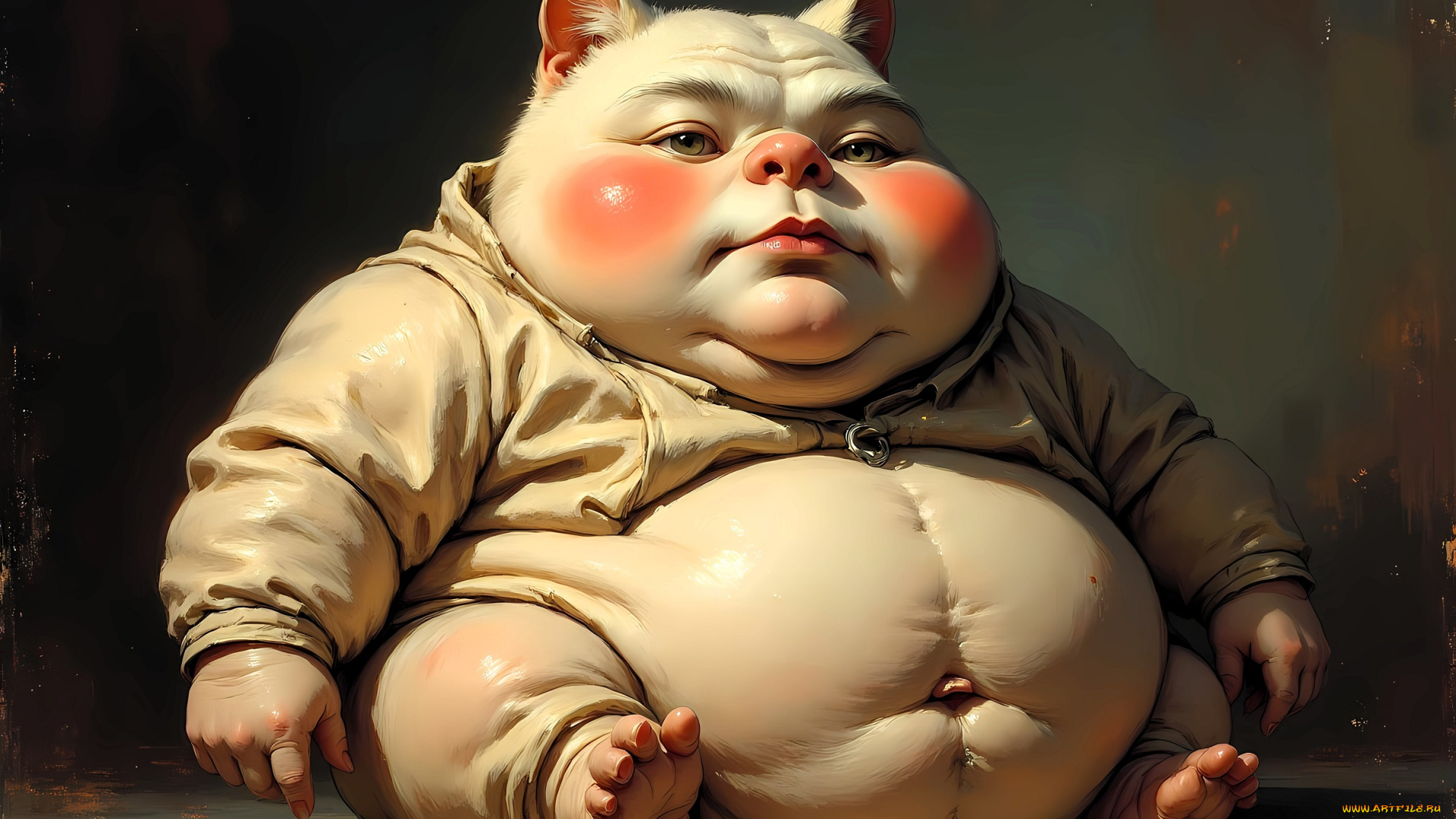 фэнтези, существа, существо, толстяк, ушки, пузо, куртка