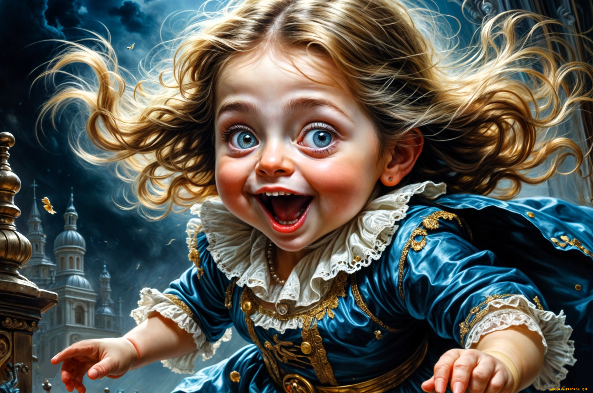 рисованное, дети, девочка, наряд, город