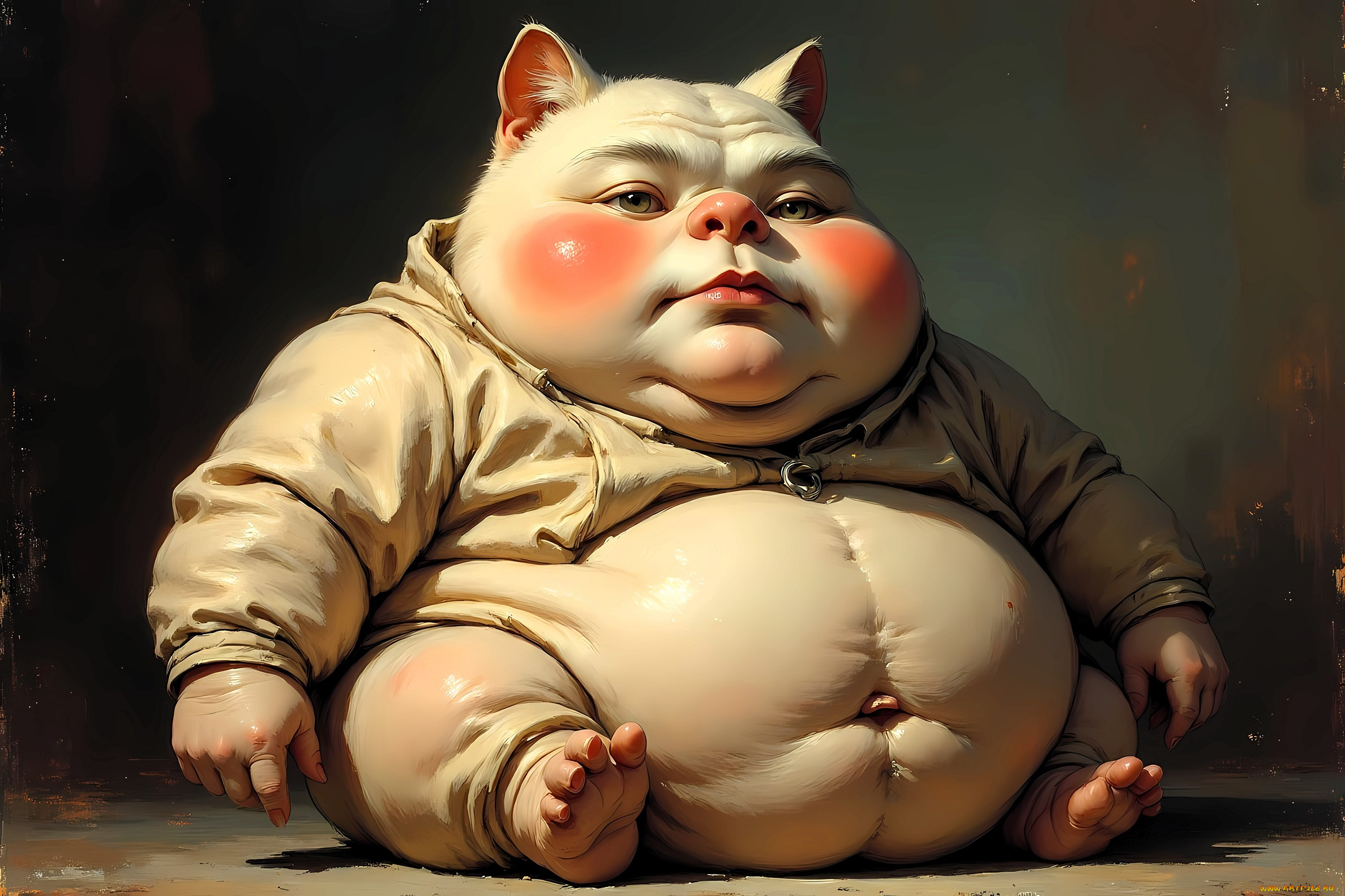 фэнтези, существа, существо, толстяк, ушки, пузо, куртка