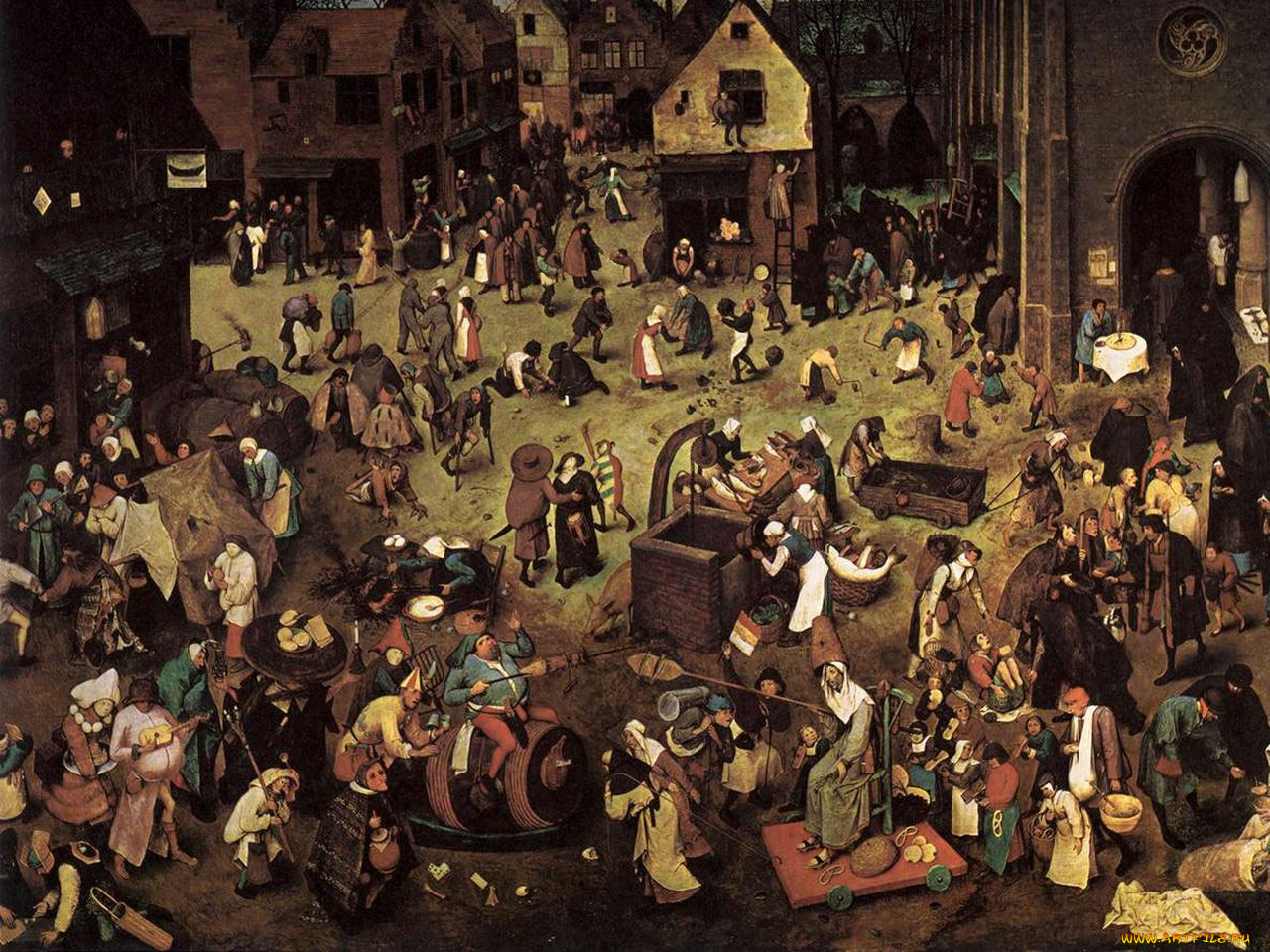 битва, масленицы, поста, рисованные, pieter, bruegel