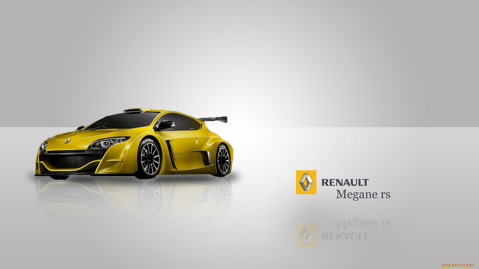 автомобили, renault, автомоболь, желтый, фон, серый, megane, rs
