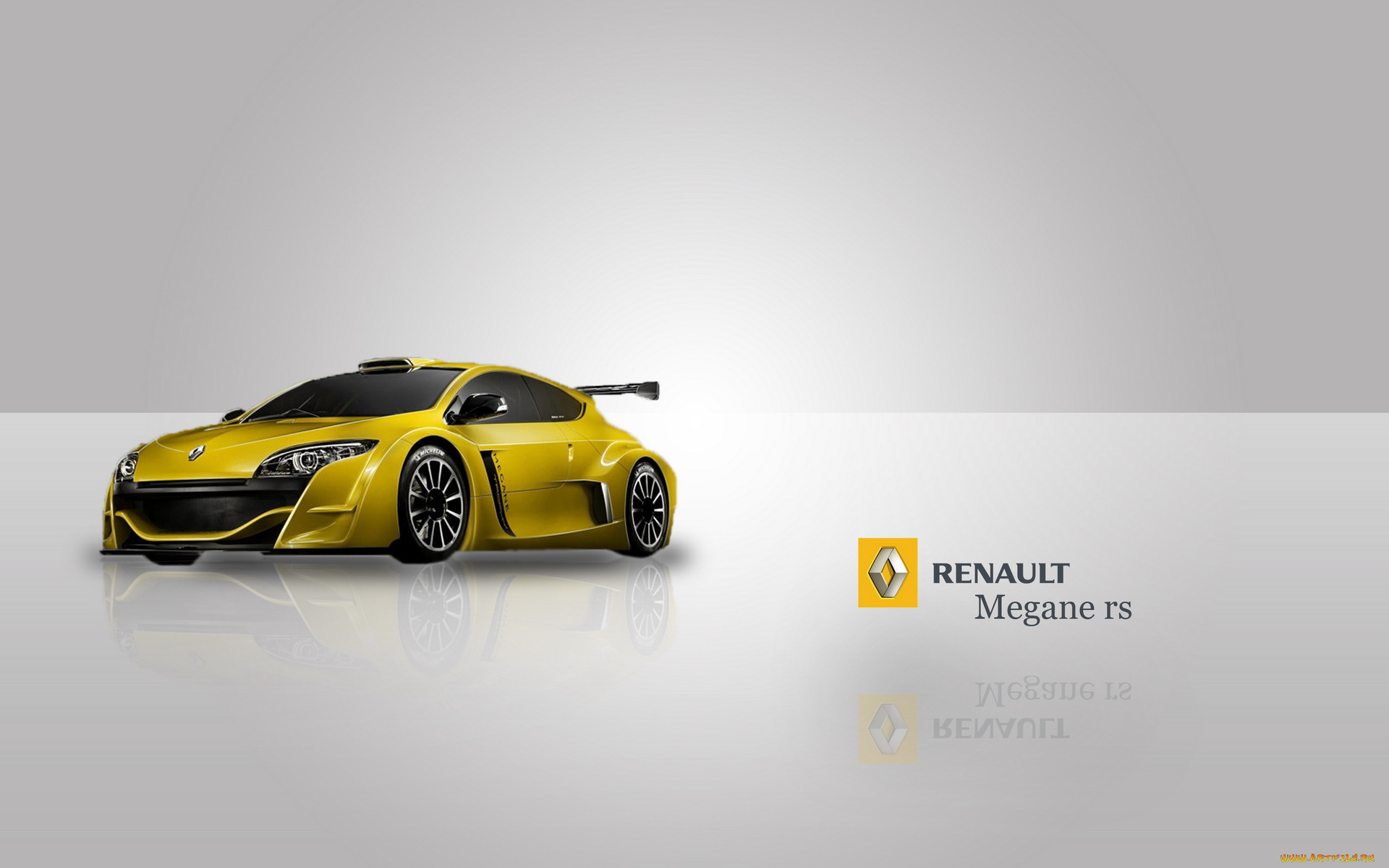 автомобили, renault, автомоболь, желтый, фон, серый, megane, rs