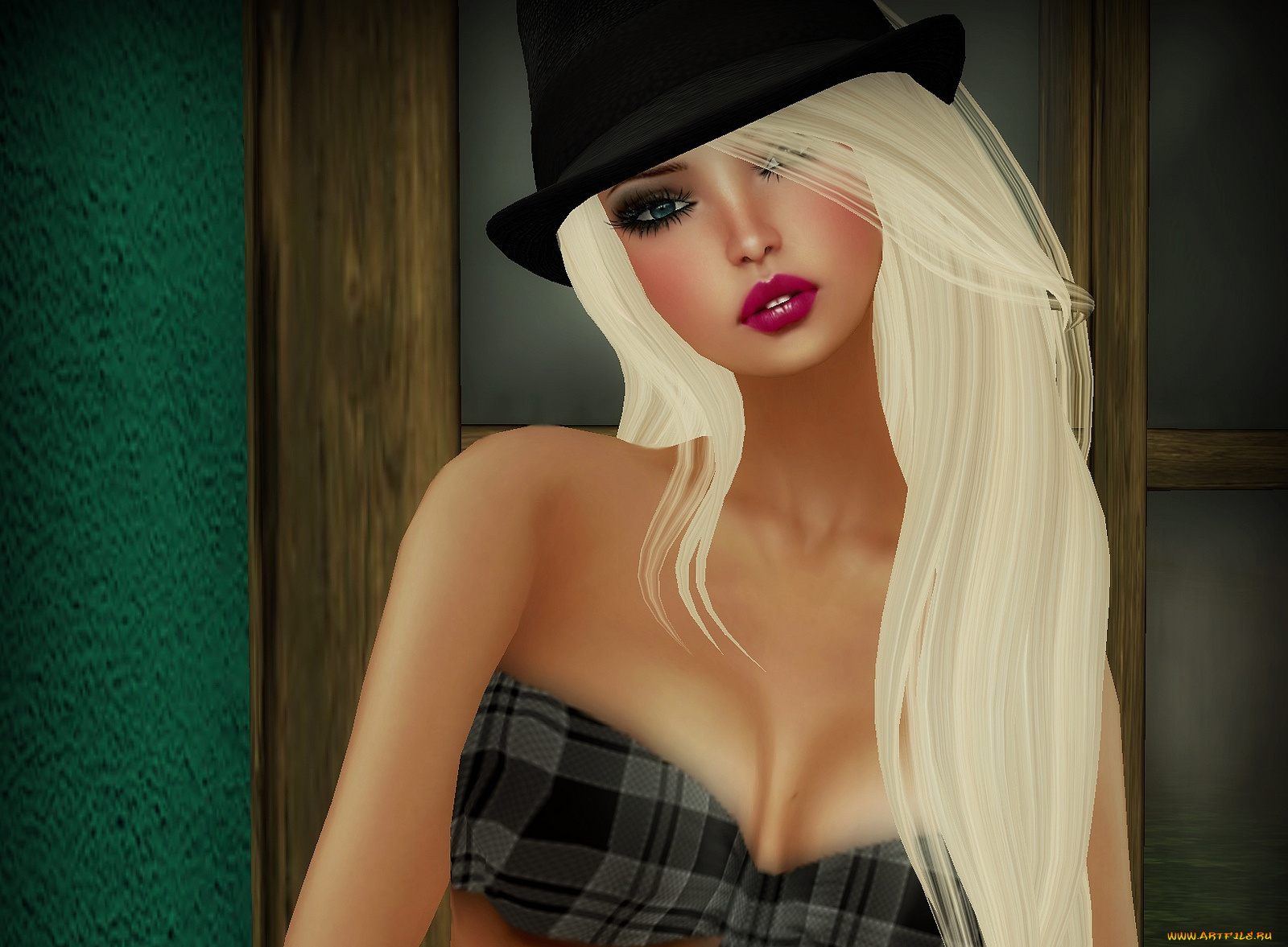 3д, графика, portraits, портрет, шляпа, блондинка
