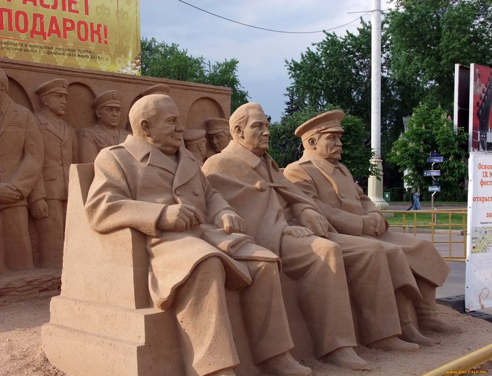 разное, фигуры, из, песка, льда, снега, песок