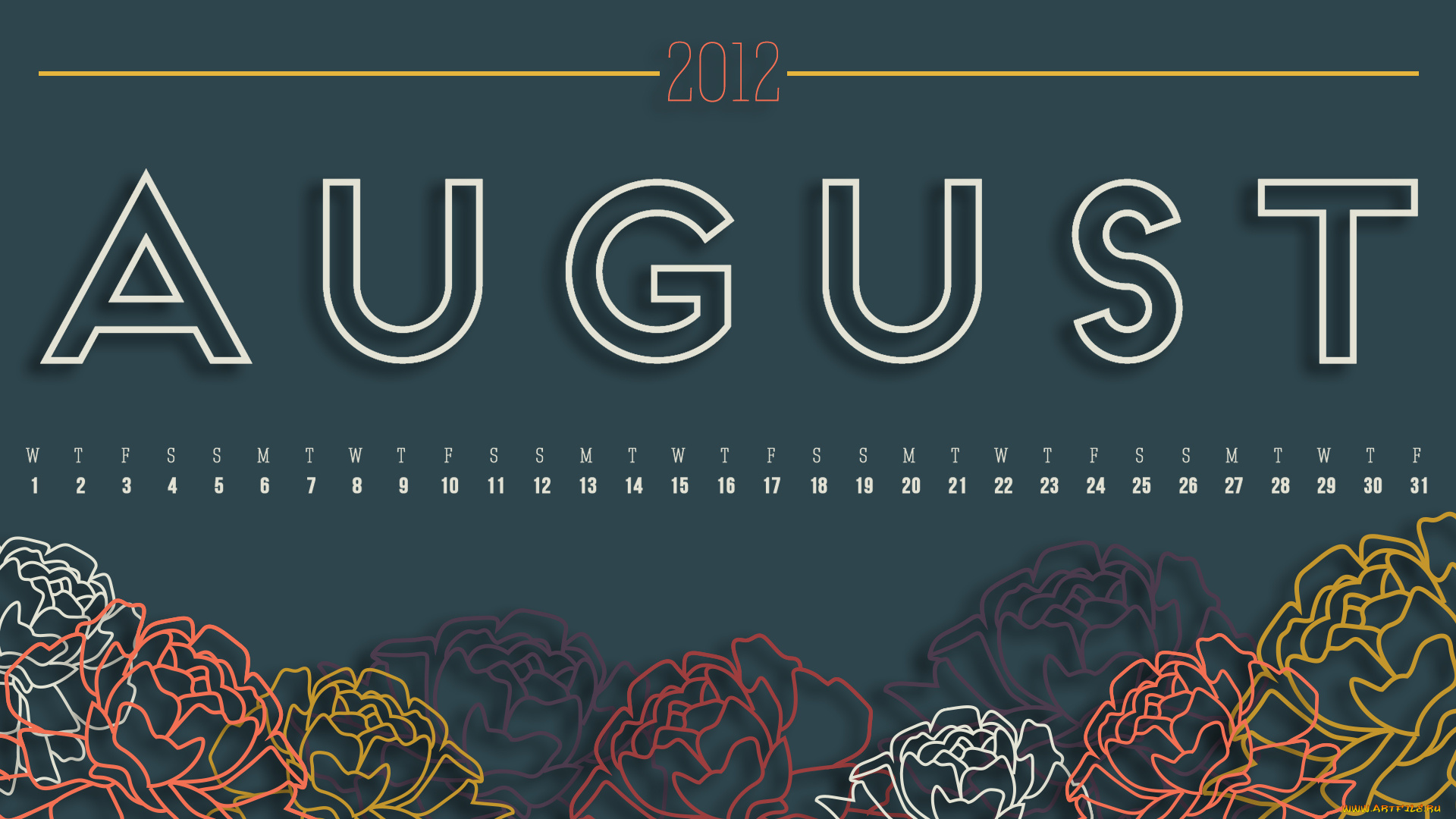 календари, рисованные, векторная, графика, август