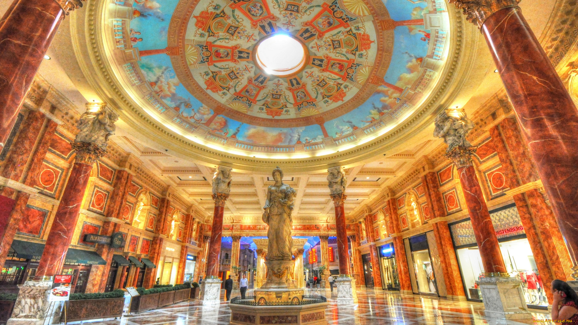 caesars, palace, hotel, las, vegas, интерьер, кафе, рестораны, отели, колонны, статуя, роспись, холл, отель, лас-вегас, сизарс, палас