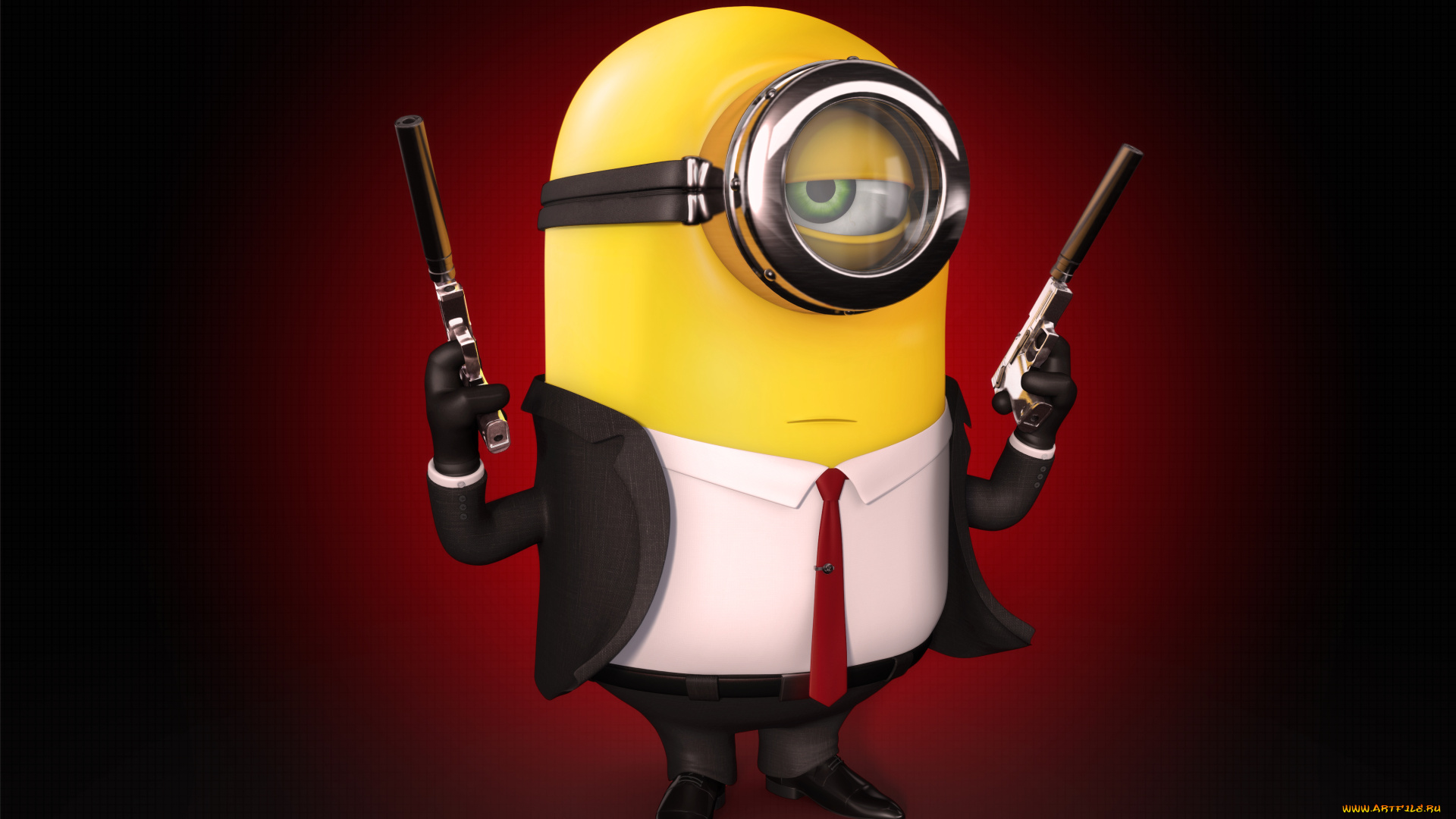 despicable, me, minion, hitman, мультфильмы, миньон, хитмэн, пистолет, глушитель, костюм