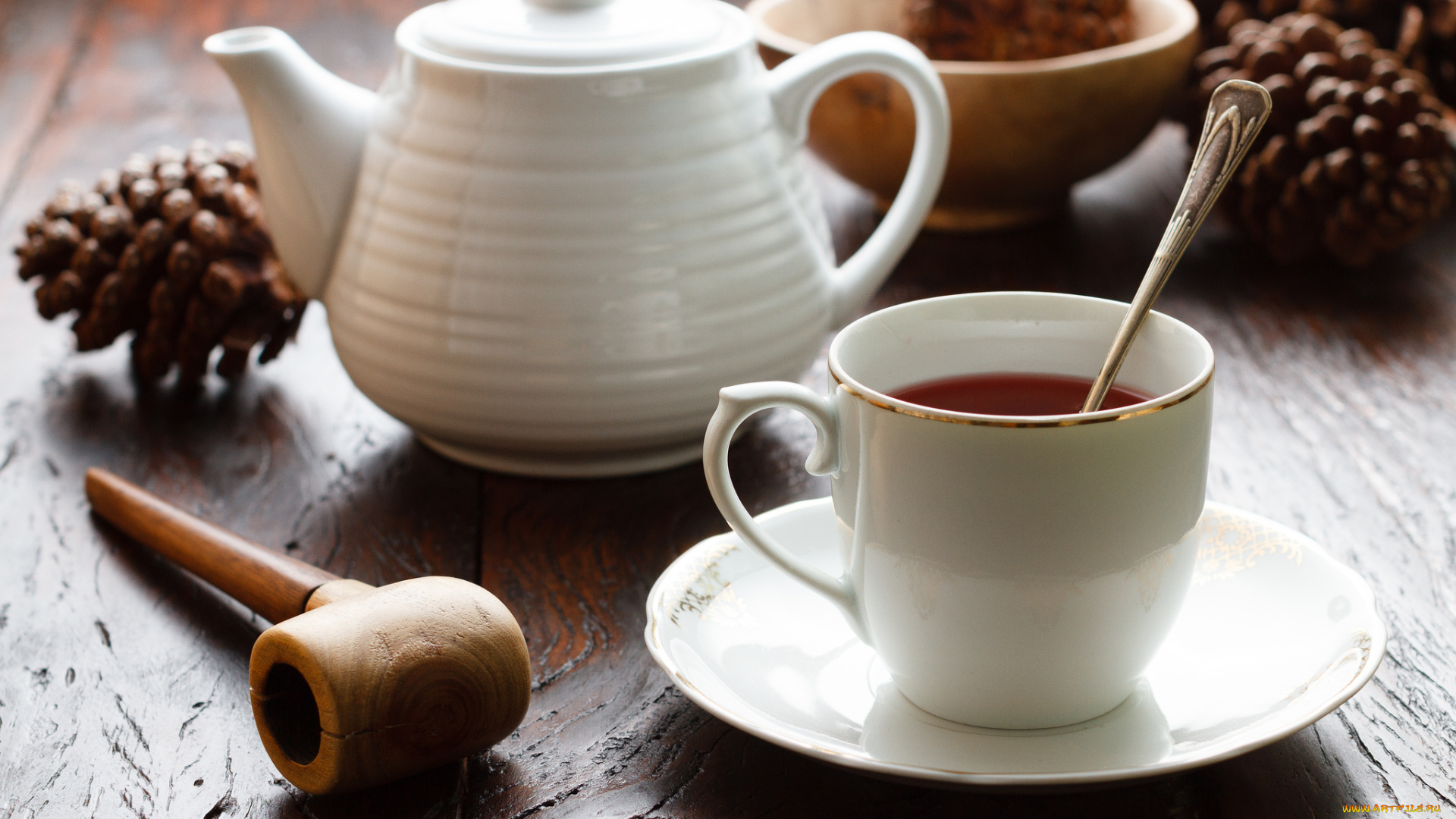 еда, напитки, Чай, трубка, чашка, заварник, шишка