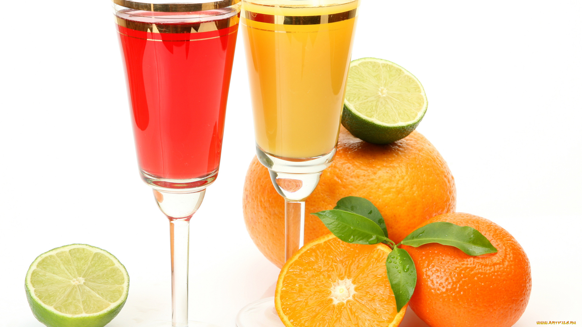 еда, напитки, сок, лайм, мята, апельсины, фужеры