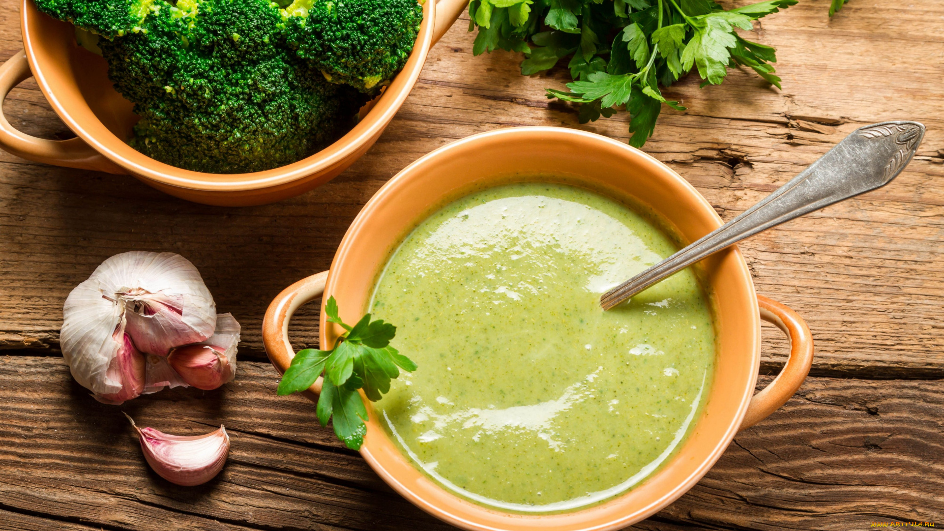еда, первые, блюда, суп-пюре, брокколи, чеснок