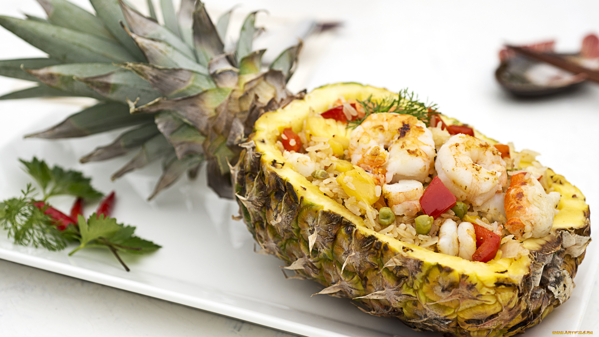 еда, салаты, закуски, салат, креветки, ананас