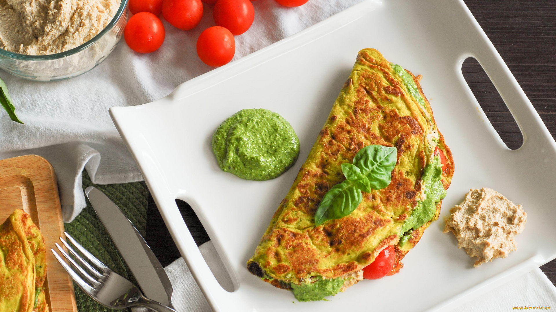 еда, Яичные, блюда, омлет, помидоры, соусы