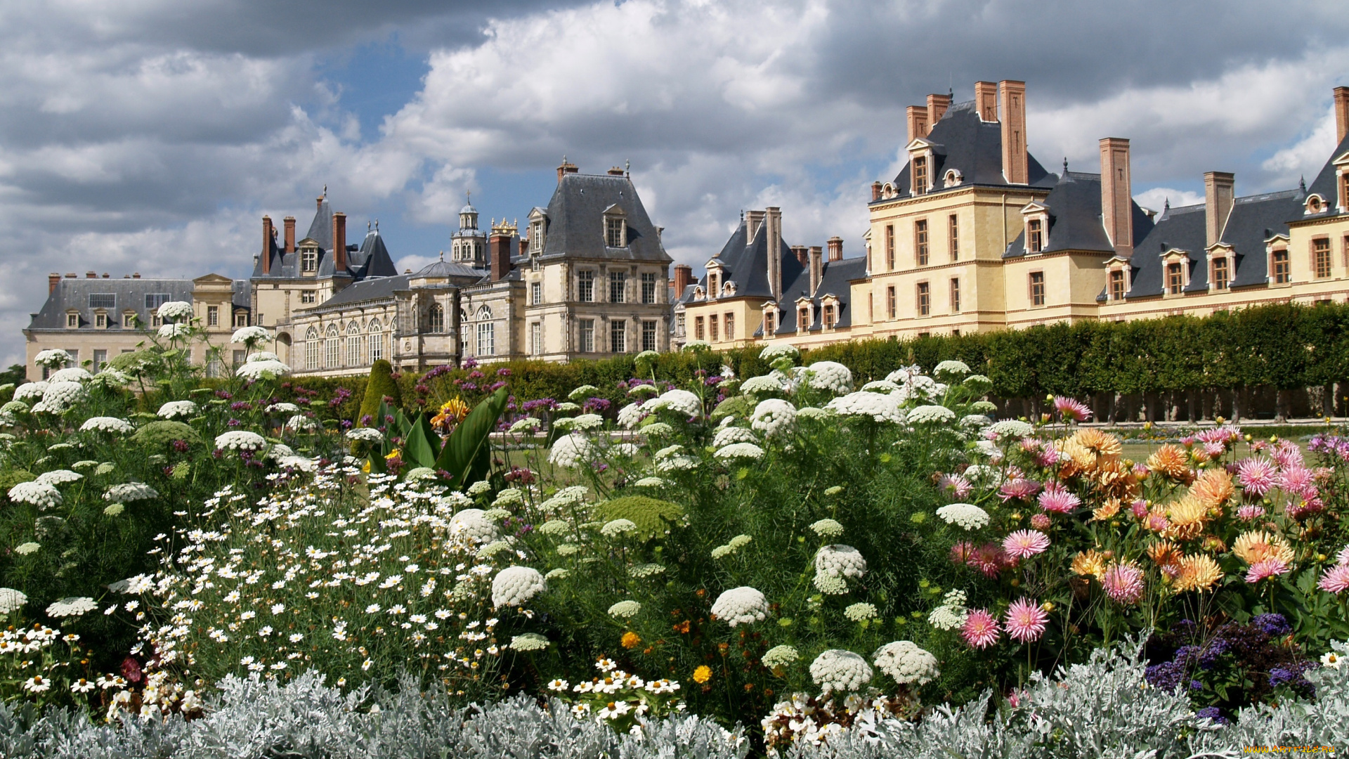 франция, иль, де, франс, фонтенбло, города, дворцы, замки, крепости, парк, аллея, цветы, дворцовый, комплекс