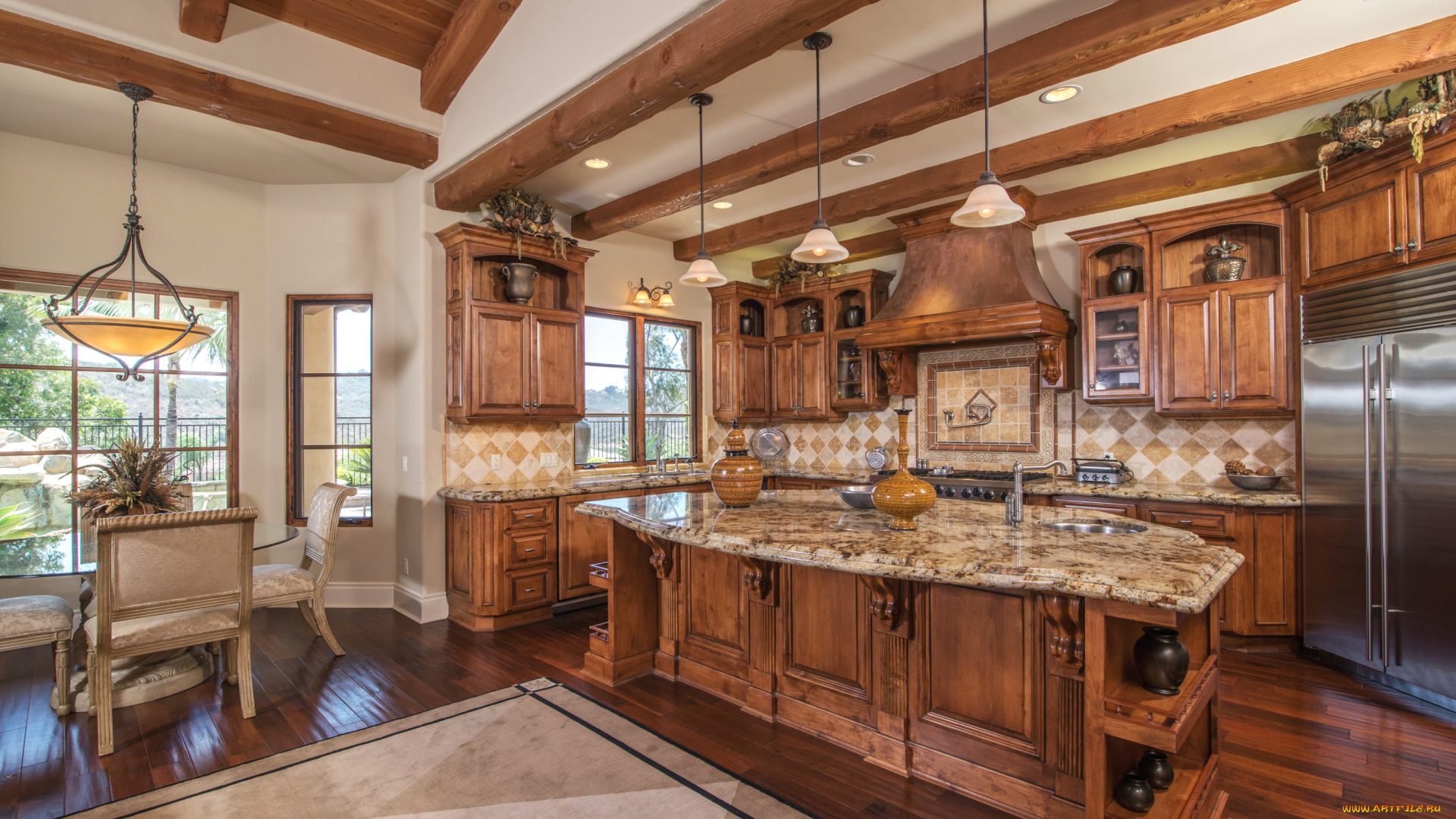 интерьер, кухня, посуда, люстры, мебель
