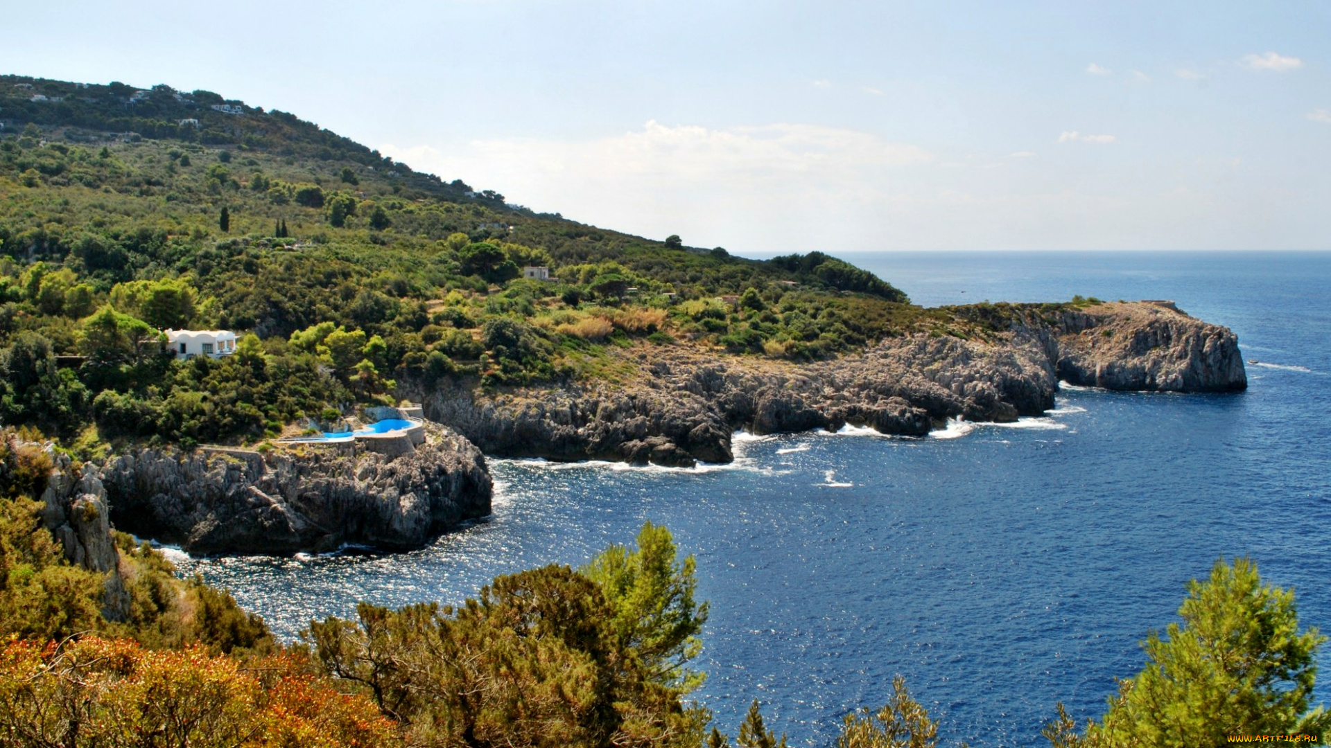 la, punta, campetiello, il, fortino, di, mesolaморе, залив, берег, лес, панорама, природа, побережье, море, леса